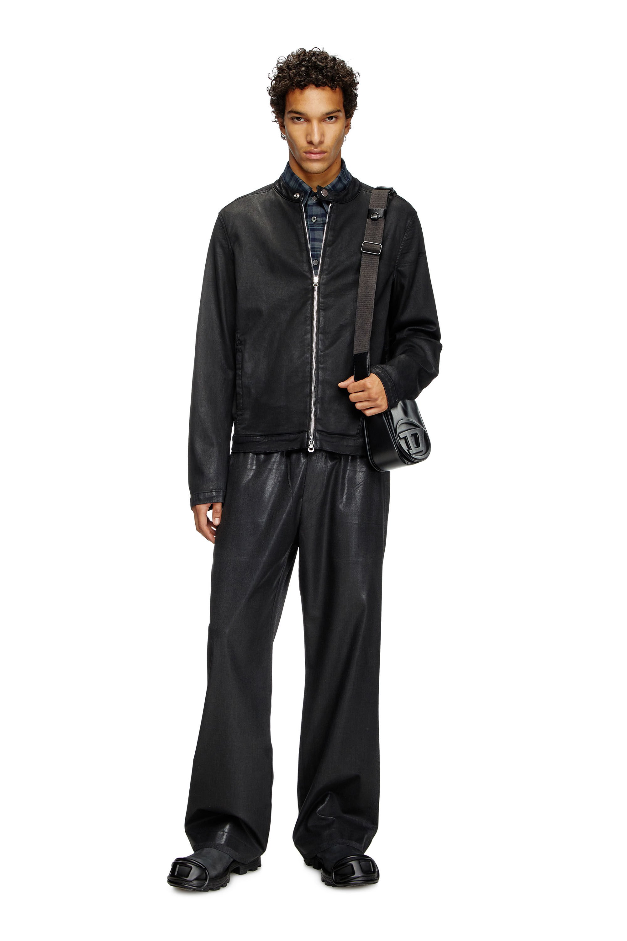Diesel - D-GLORY JOGG, Male's Moto jacket in coated JoggJeans in ブラック - 1