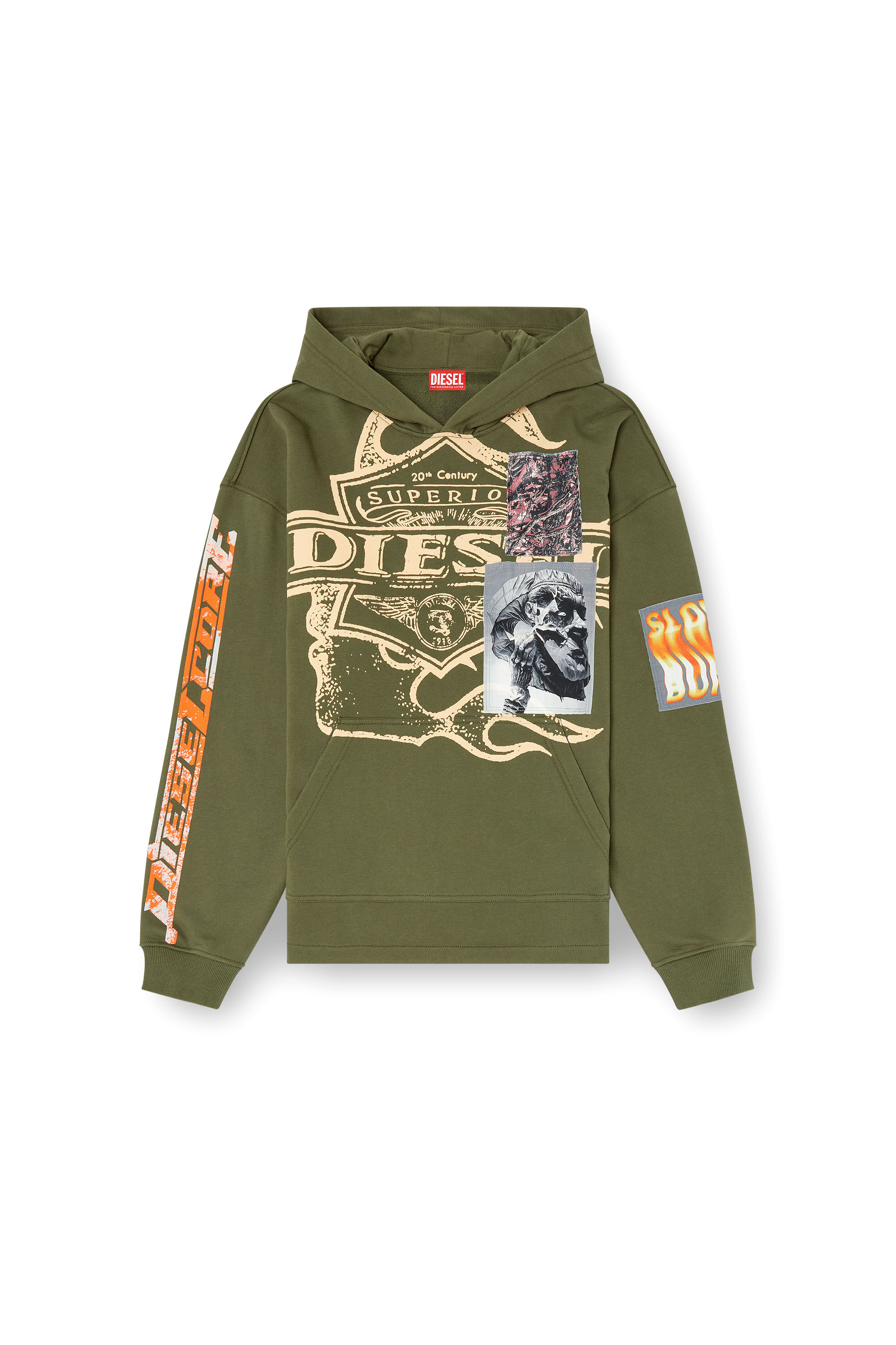 Diesel - S-BAXT-HOOD-R1, Male's Hoodie with prints and logo patches in オリーブグリーン - 2