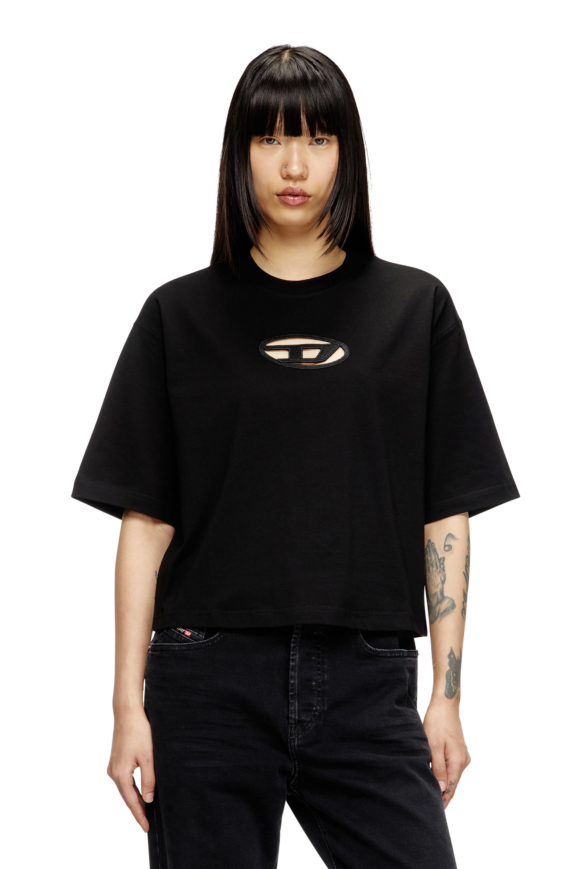 【在庫僅少】 Diesel ウィメンズ Tシャツ エンブロイダリーD ボクシー Tシャツ トップス