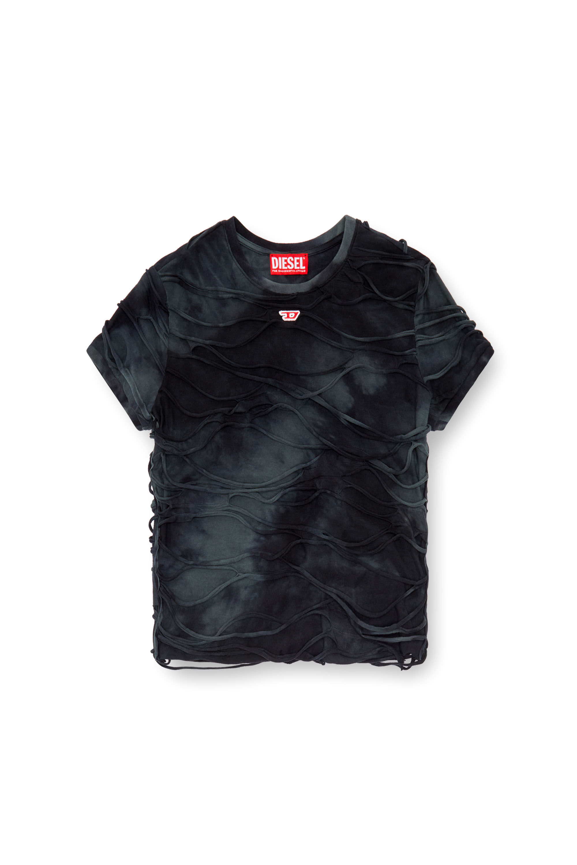 Diesel - T-UNCUTIE-LONG-P1, Female's T-shirt with floating strands in ブラック - 2