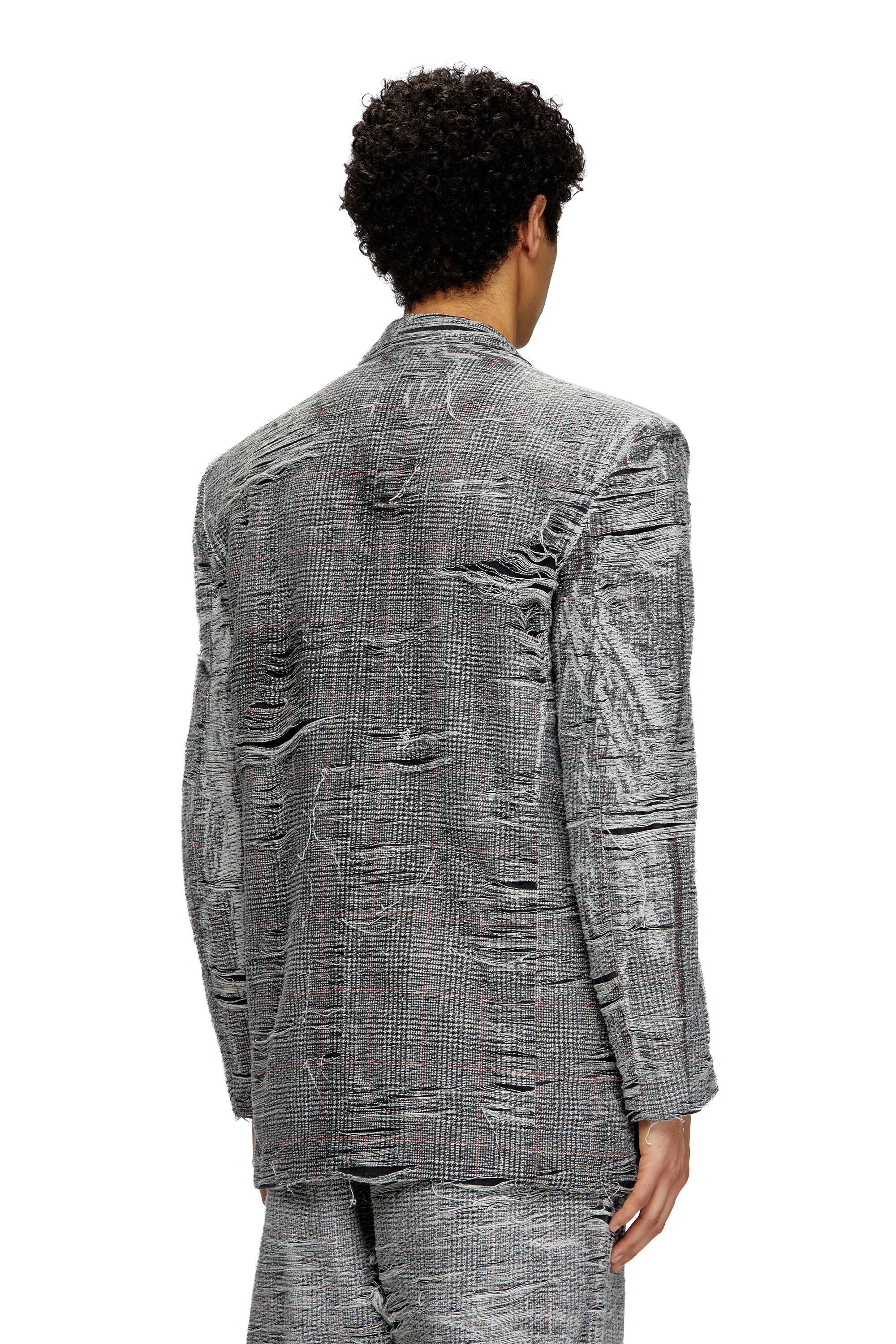 Diesel - D-PEKKA-FSG, Male's Blazer in distressed Prince of Wales denim in グレー - 5