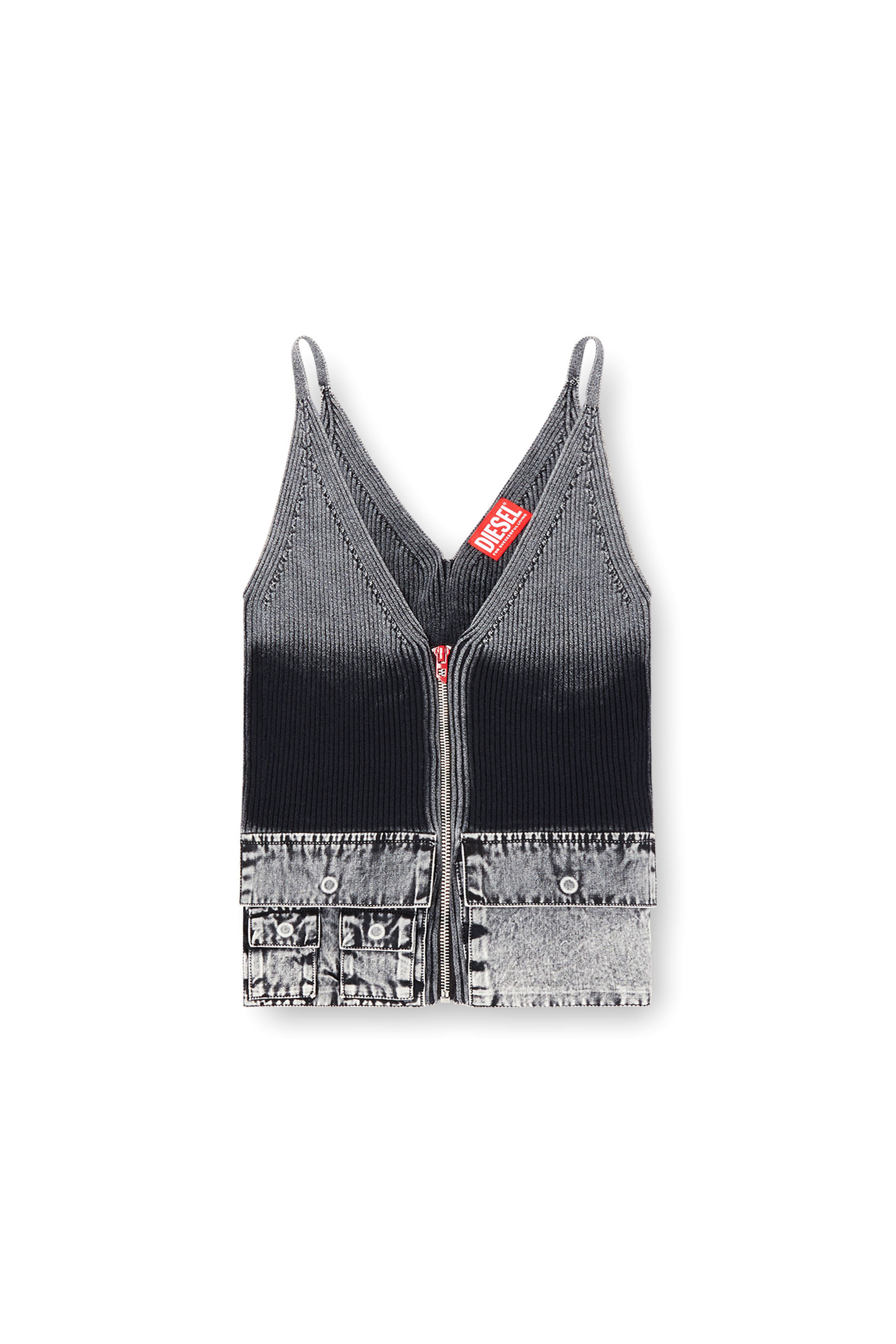 Diesel - M-MELLY, Female's Knit tank top with denim cargo pockets in ダークグレー - 2