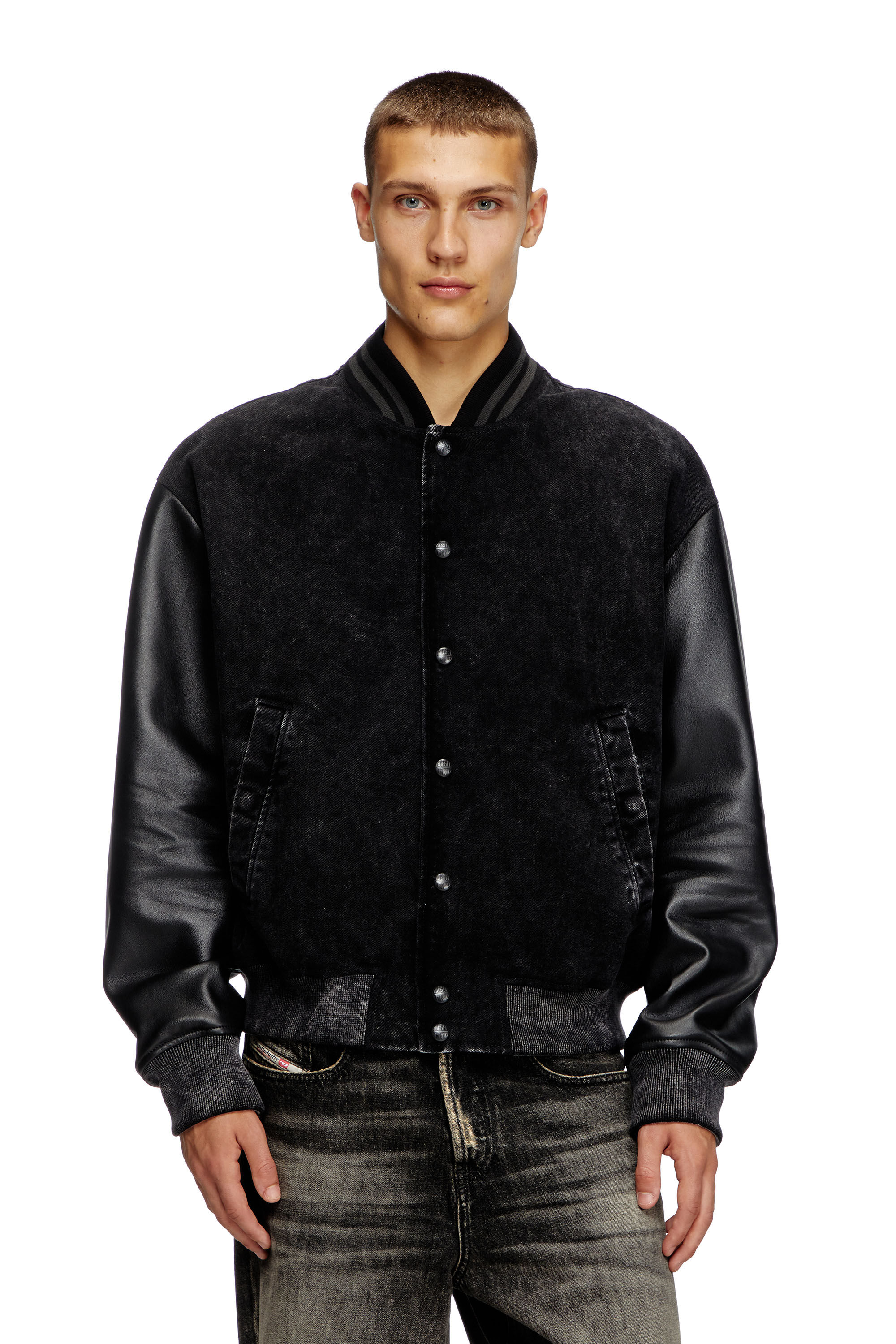 Diesel - L-NYN, Male's Denim and leather bomber jacket in ブラック - 3