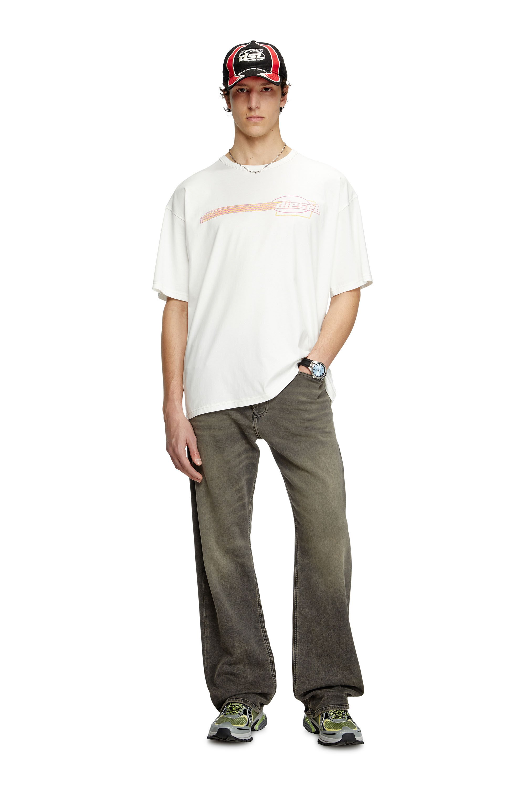 Diesel - T-BOXT-R16, Male's T-shirt with flocked logo graphics in ホワイト - 1
