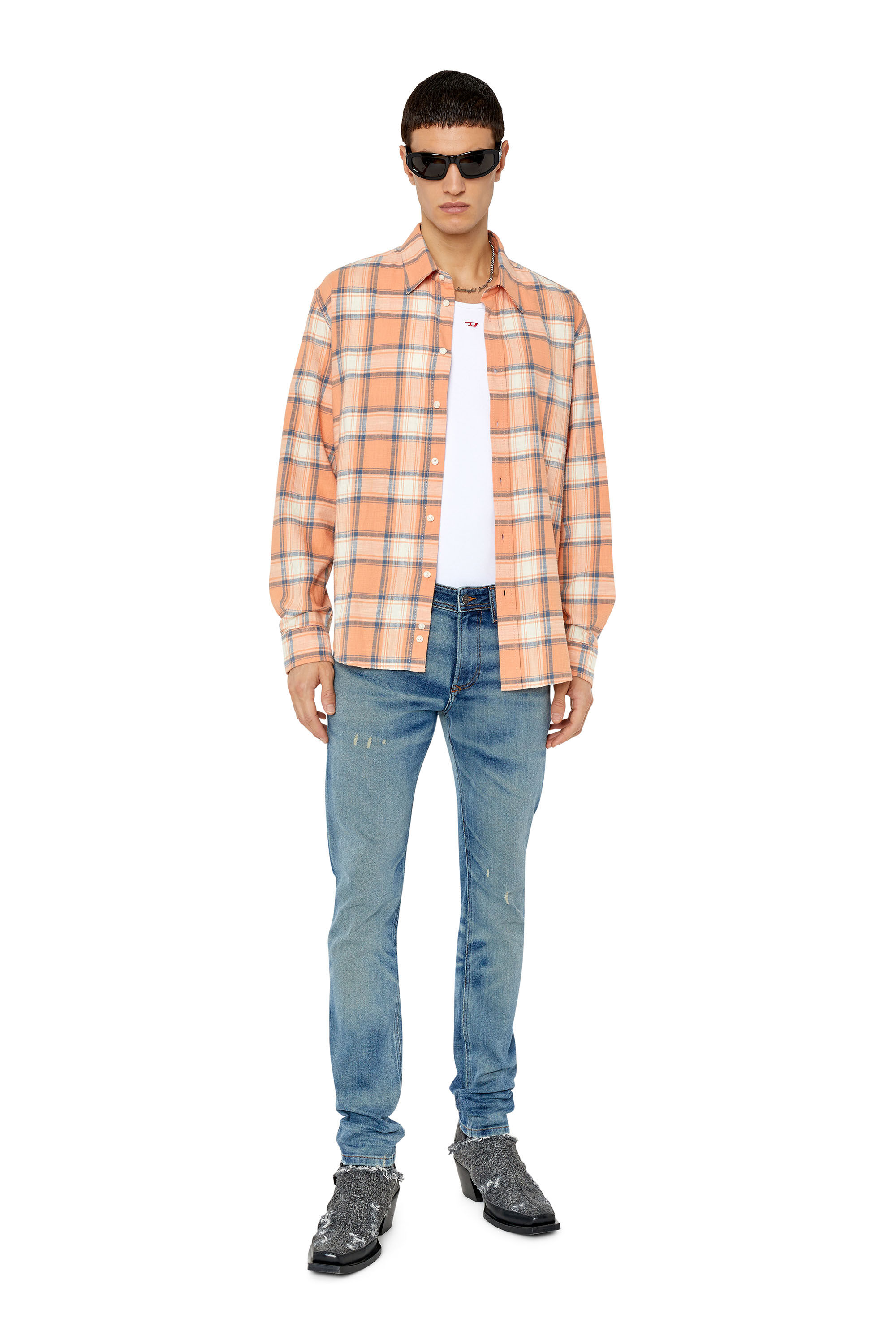 Diesel - S-UMBE-CHECK-N, Male's シャツ チェック in ピンク/ホワイト - 1