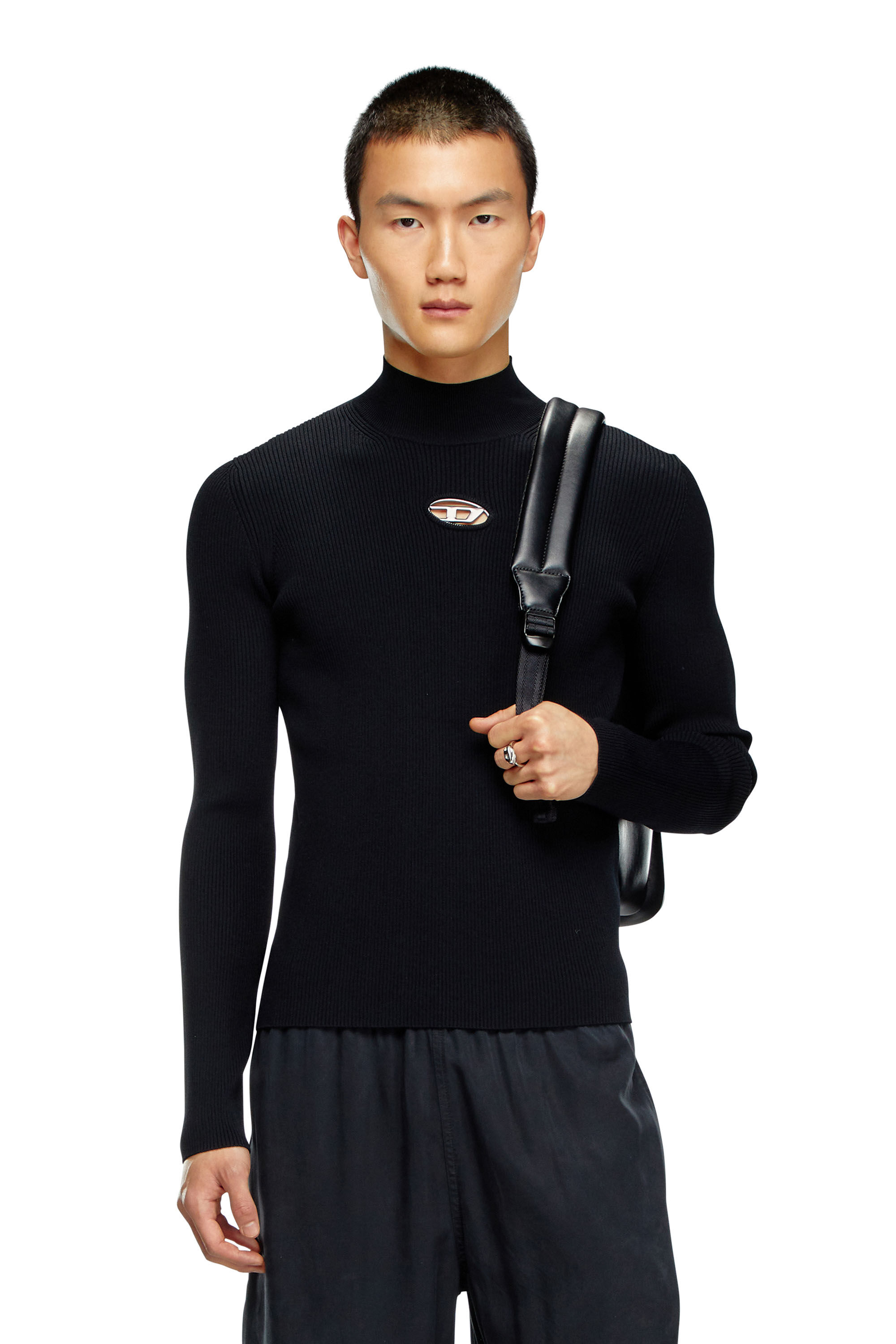 Diesel - K-ZACKARY, Male's Mock-neck jumper with Oval D in ブラック - 3