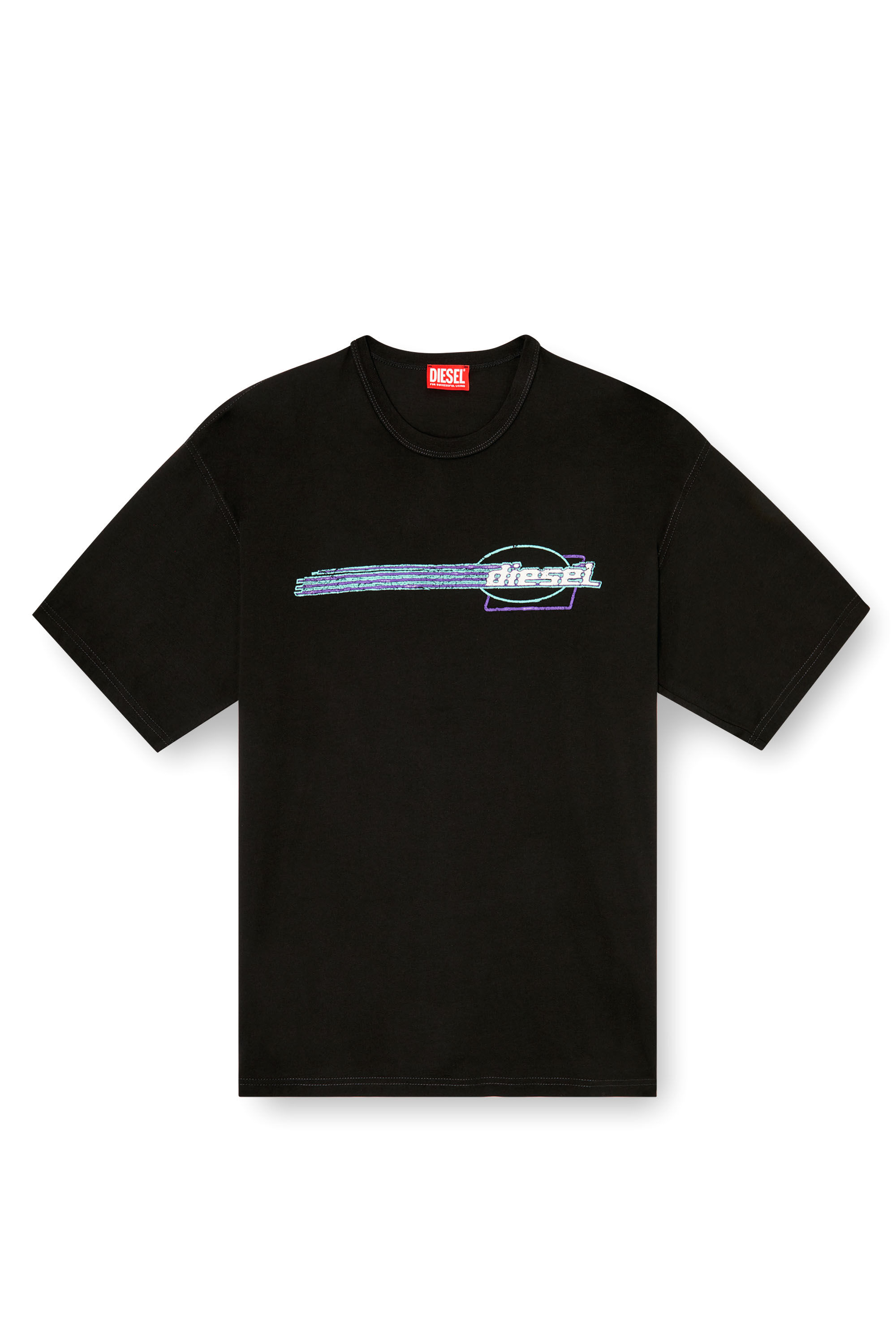 Diesel - T-BOXT-R16, Male's T-shirt with flocked logo graphics in ブラック - 2