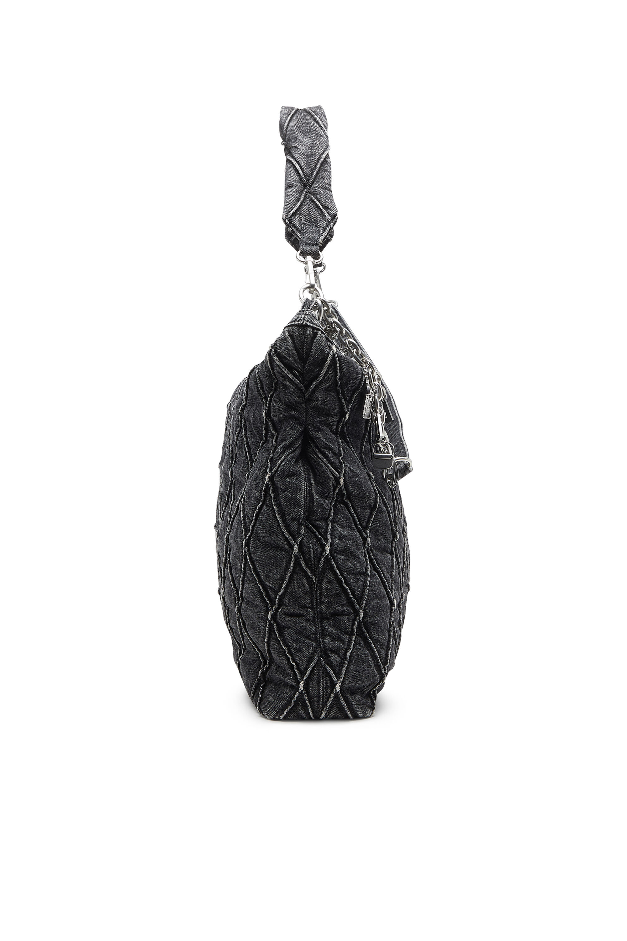 Diesel - HOSHI CHARM-D HOBO, Female's Quilted-denim hobo bag with chain charms in ブラック - 3