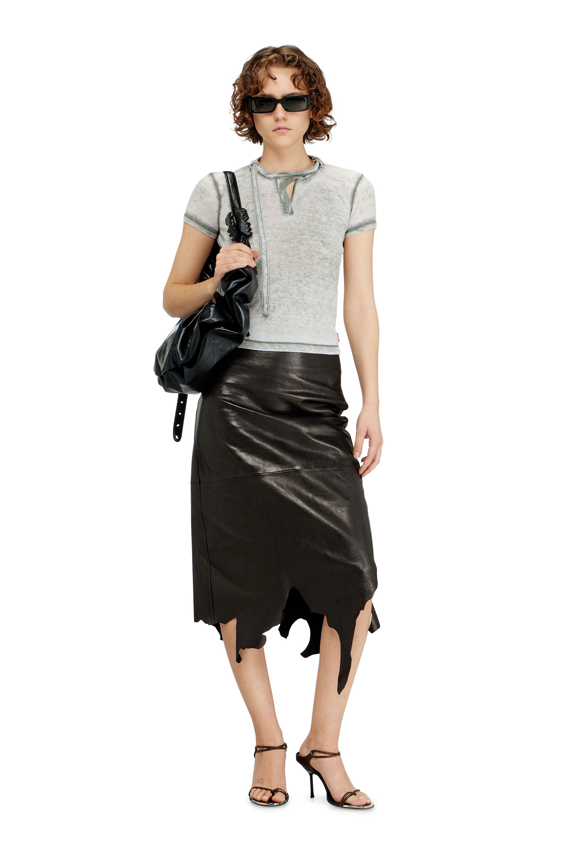 T-ERESA Rib-jersey top with biker neck strap｜グレー｜ウィメンズ