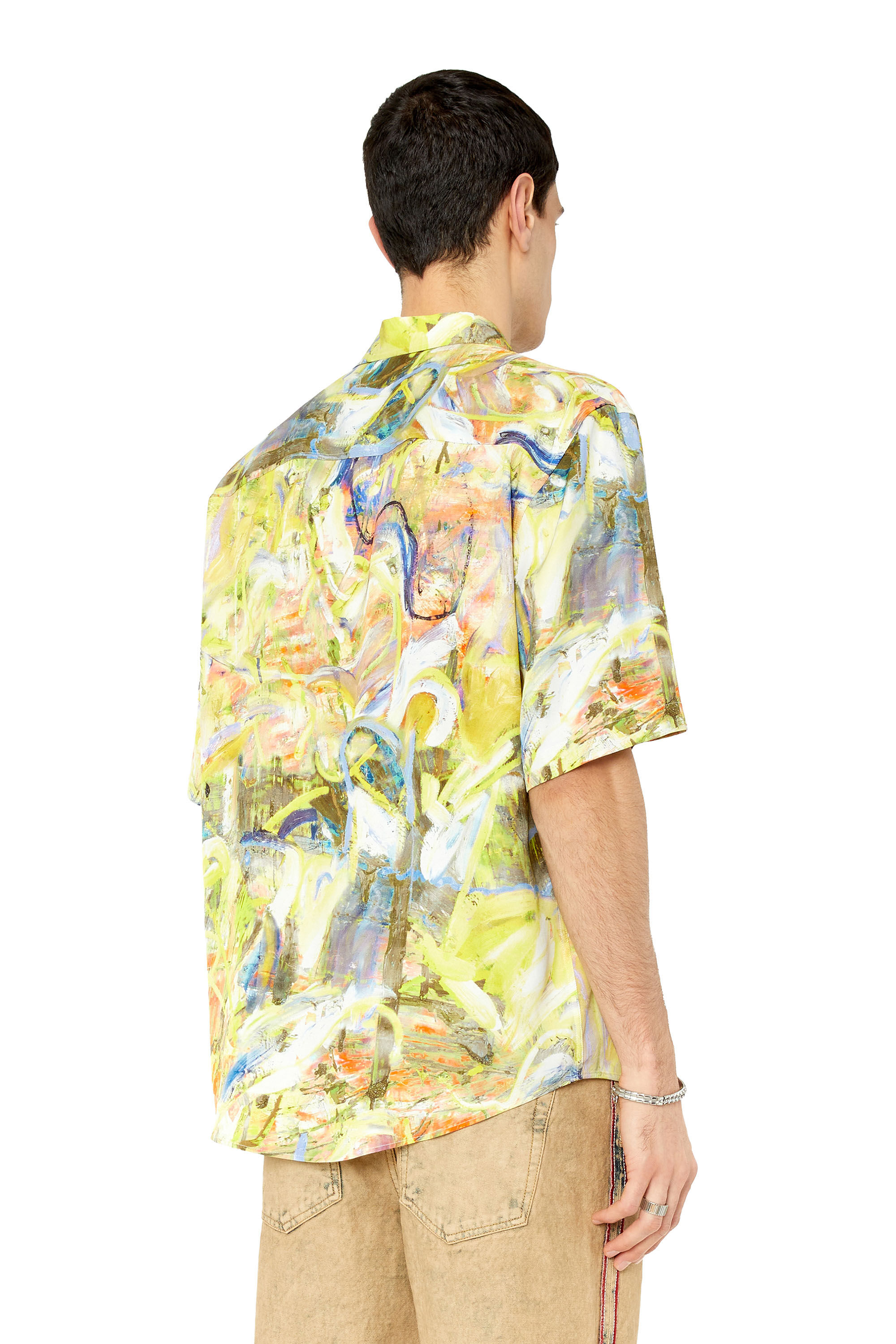 Diesel - S-UMBE-SSL-PRINT, Male's シャツ 半袖 オールオーバープリント in グリーン/イエロー - 5