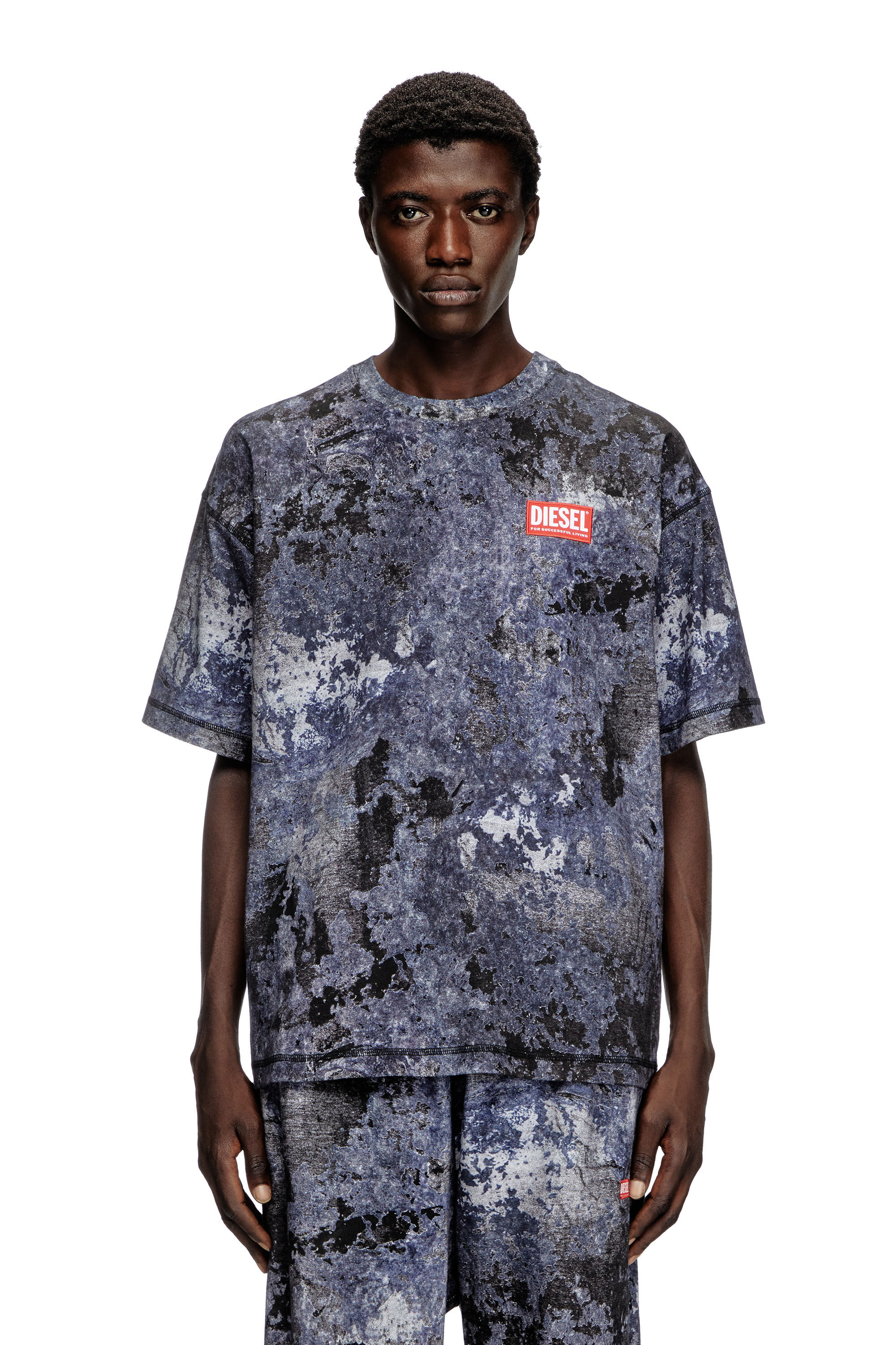 Diesel - T-BOXT-R12, Male's Marble-effect burnout T-shirt in ブルー - 3