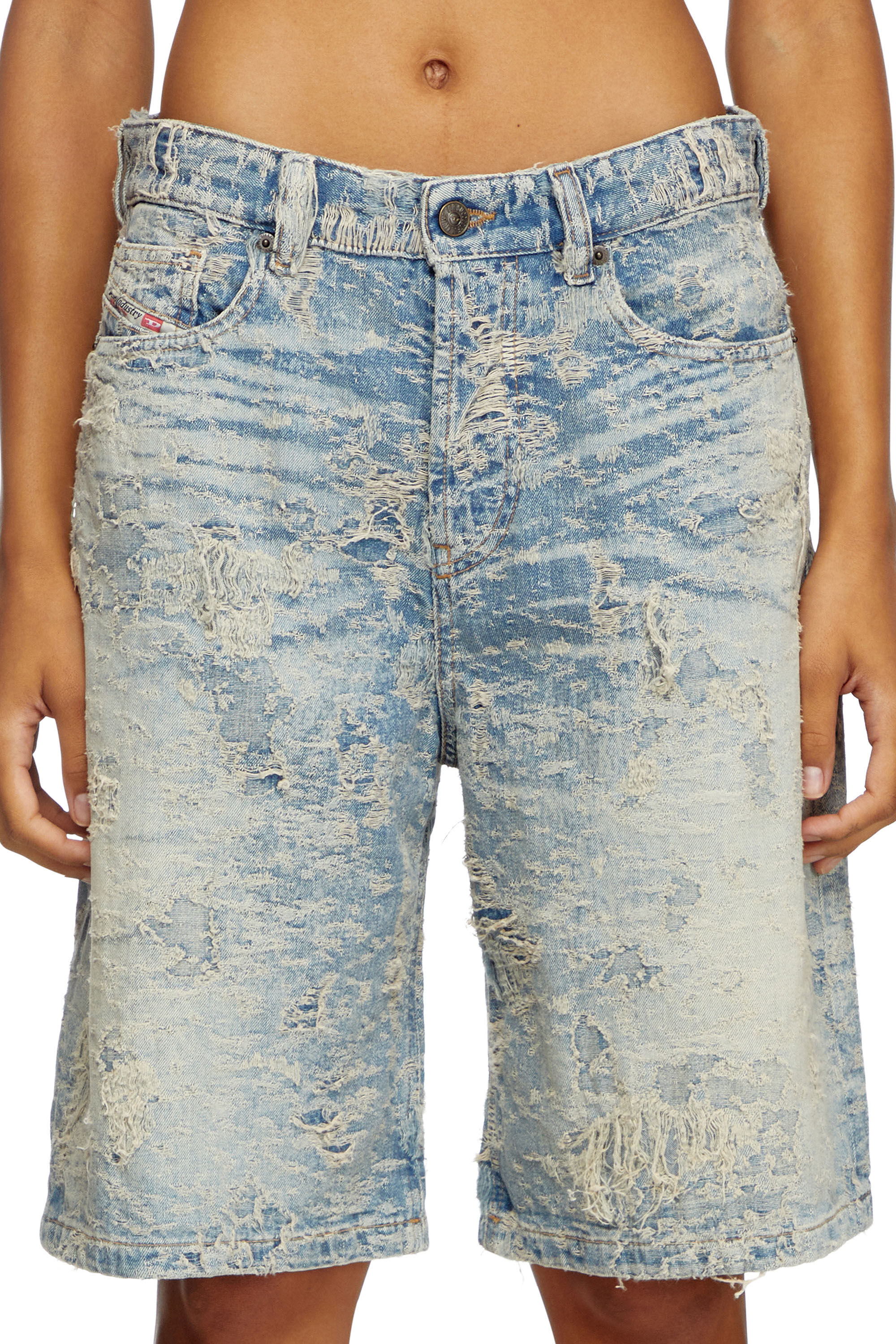 Diesel - DE-SIRE-SHORT-FSF, Female's Shorts in dirty jacquard denim in ライトブルー - 4