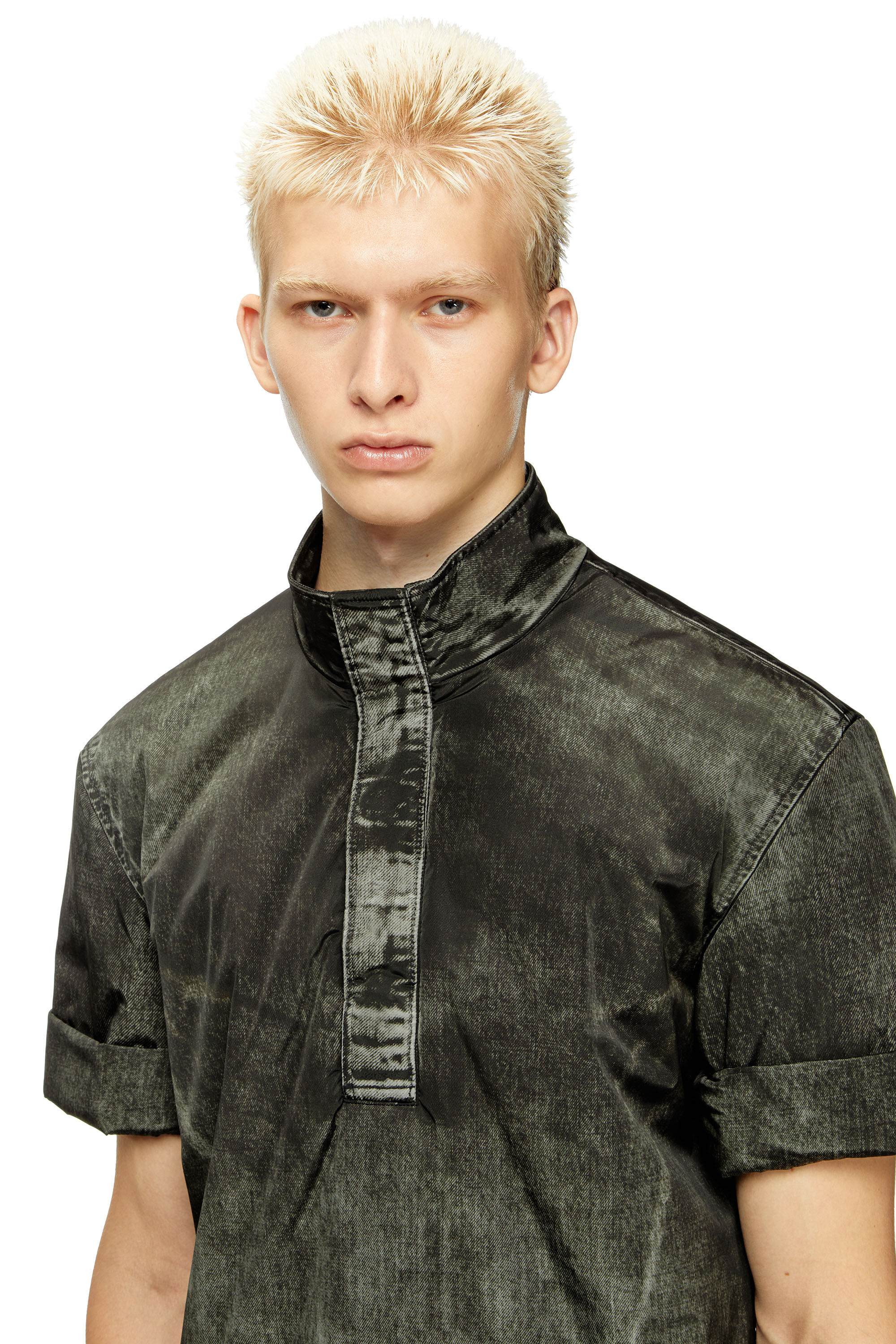 Diesel - J-VALOIS, Male's Short-sleeve jacket in denim-effect nylon in ブラック - 4