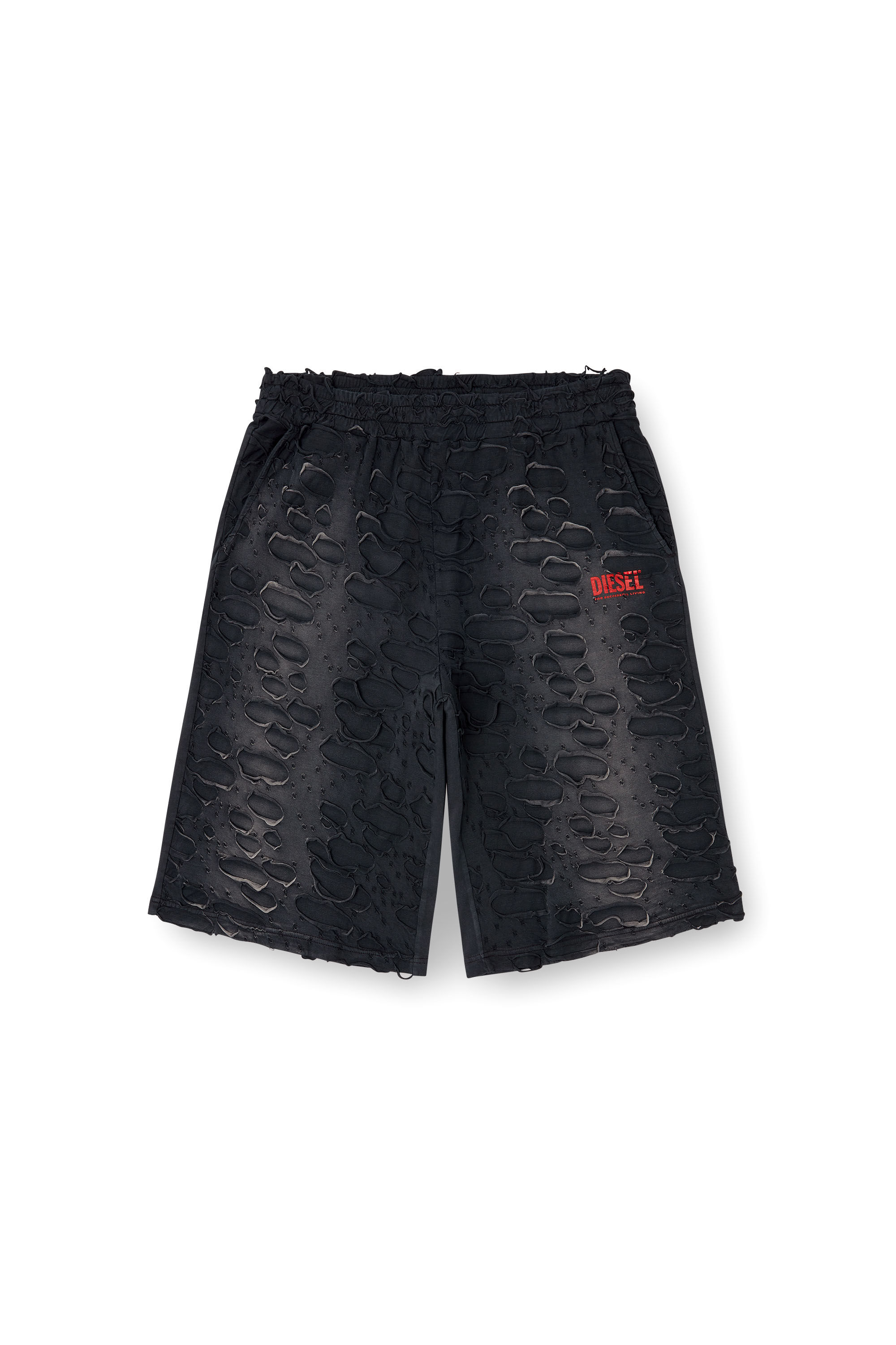 Diesel - P-ECHIO-R1, Male's Faded sweat shorts with holes in ブラック - 2