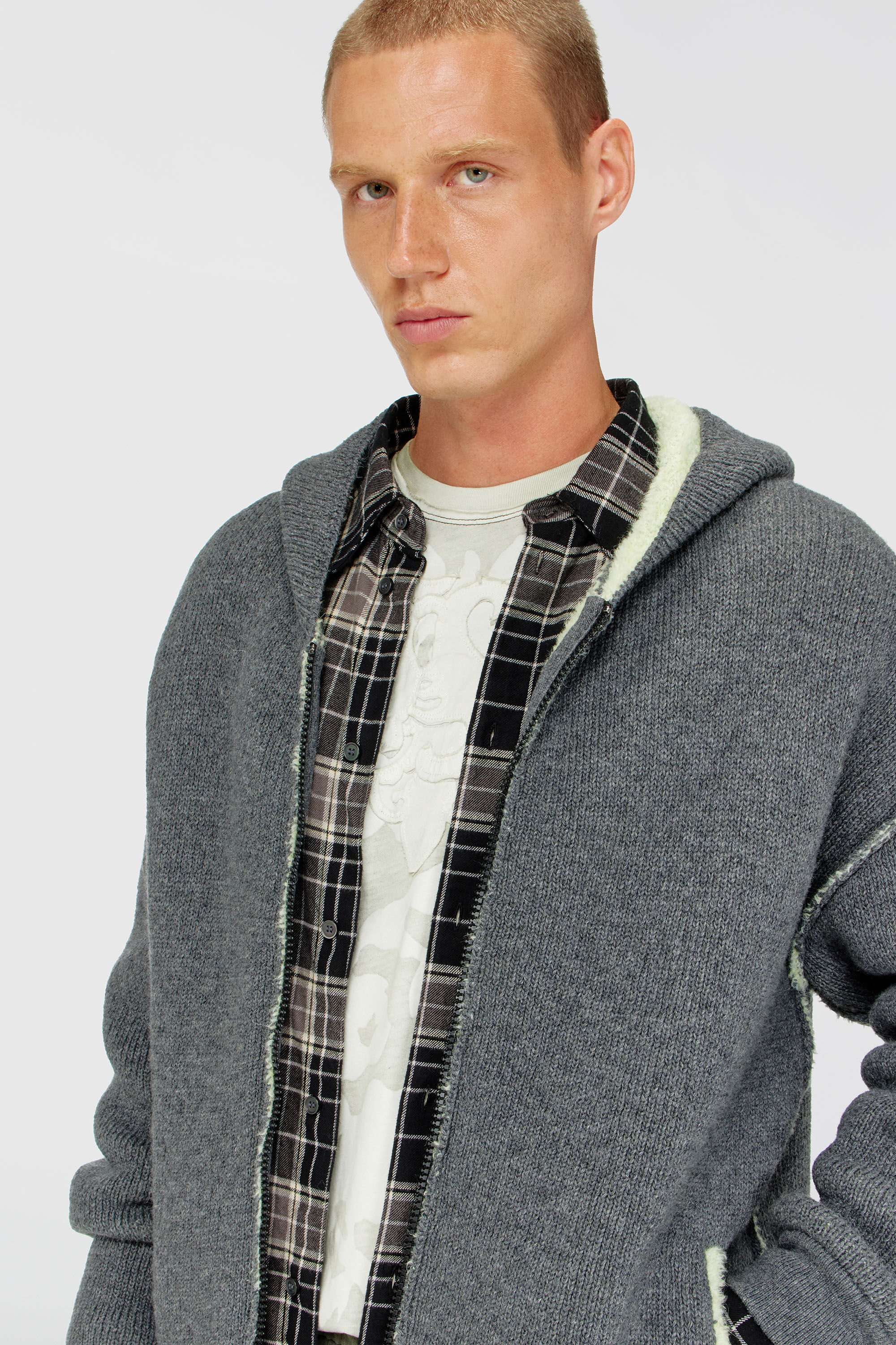 Diesel - K-BOUBBY, Male's ジップアップカーディガン in グレー - 4
