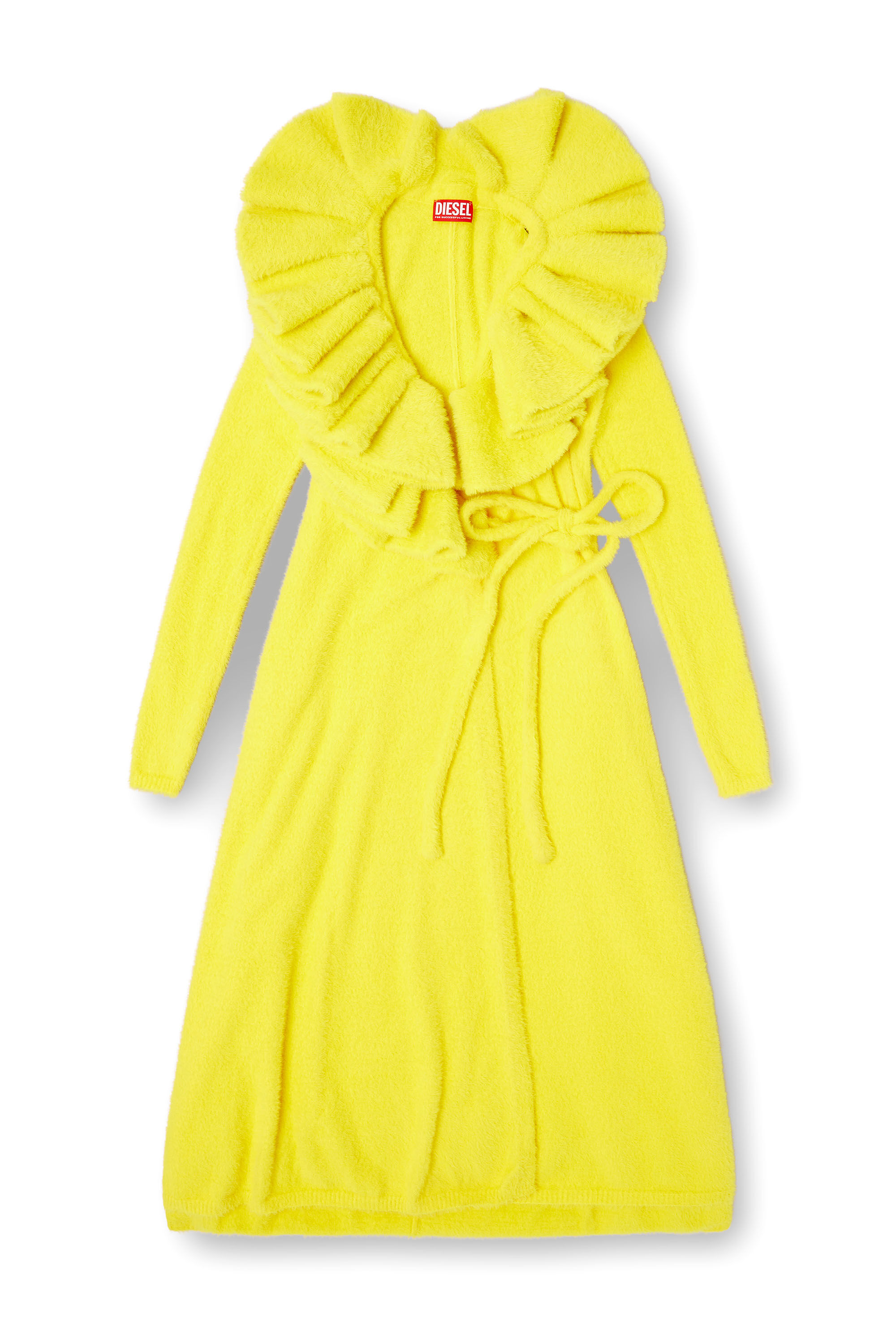 Diesel - M-INGELINA, Female's Fluffy midi dress with ripple neck in イエロー - 2