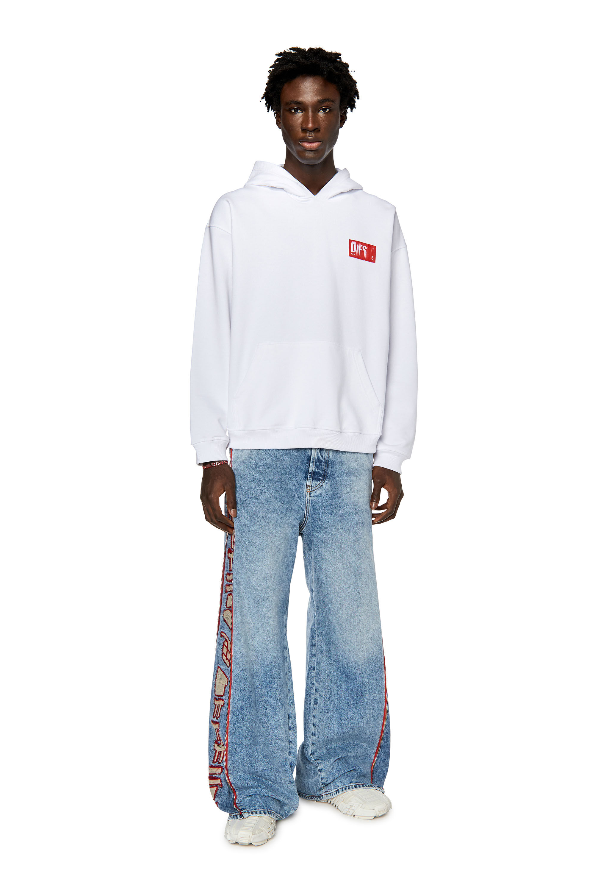 Diesel - S-NLABEL-HOOD, Male's パーカー デストロイドロゴ in ホワイト - 1