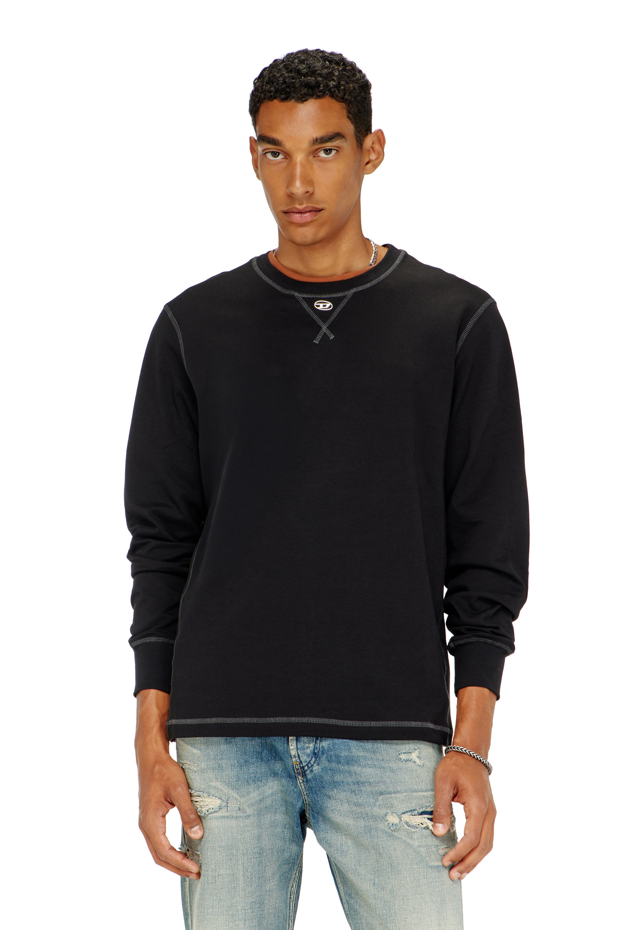 Diesel - T-MADJUST-LS-TR, Male's 長袖Tシャツ in ダークグレー - 3