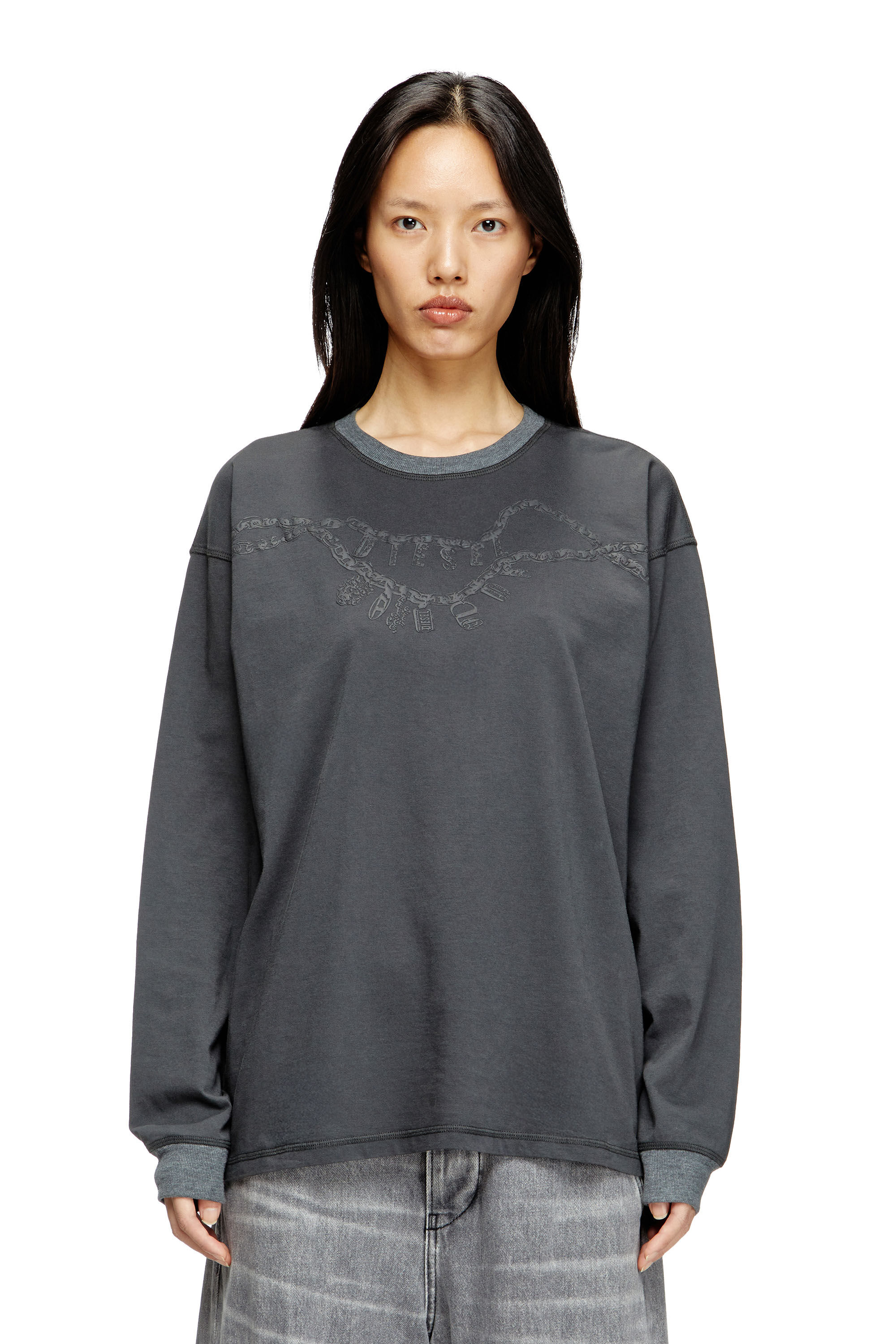 Diesel - T-BOXT-LS-HOSHI, Unisex's Long-sleeve T-shirt with charm necklace print in ダークグレー - 5