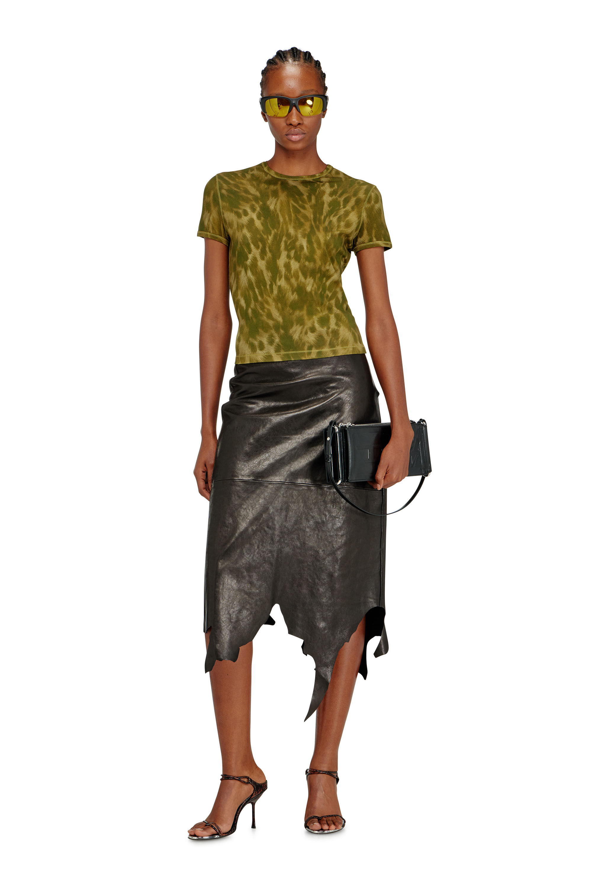 T-ANIMA Animal-print T-shirt in stretch jersey｜グリーン