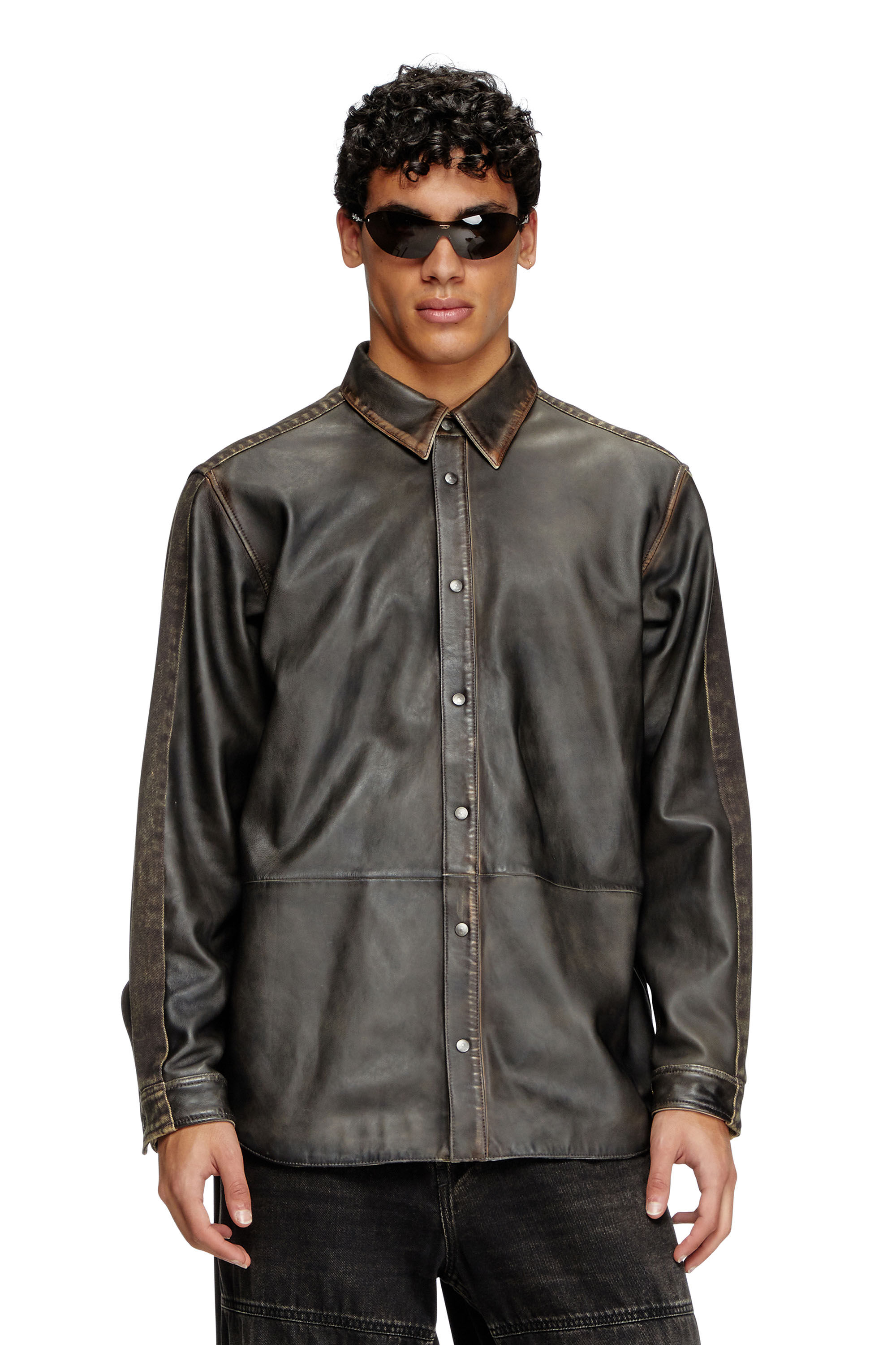 Diesel - S-FREY, Male's Leather and denim shirt in ブラック - 3