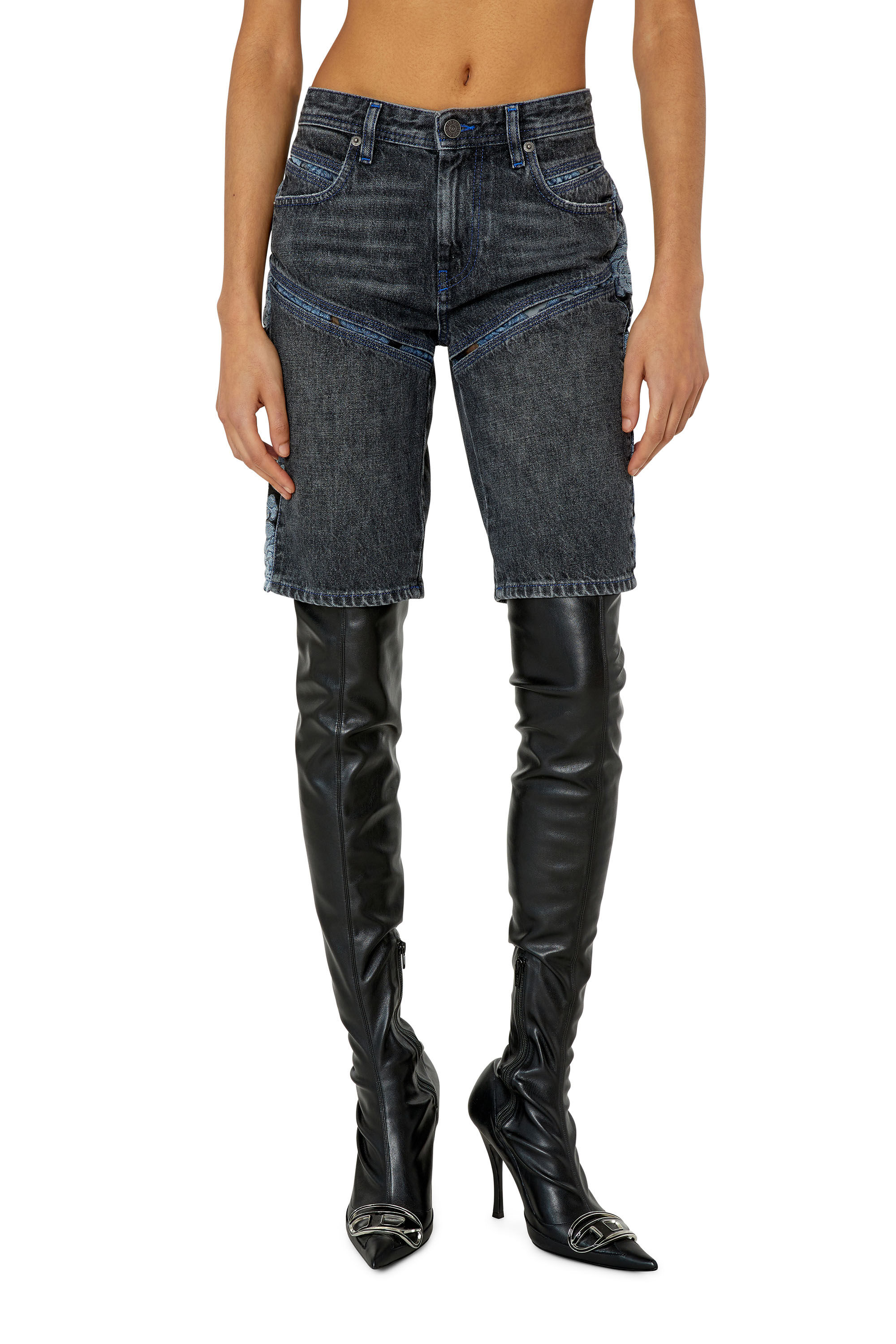 【DIESEL】スリムフィット DE-GINNY デニムショートパンツ DE-GINNY-FSB1（WOMEN）: デニムサイクリングショートパンツ