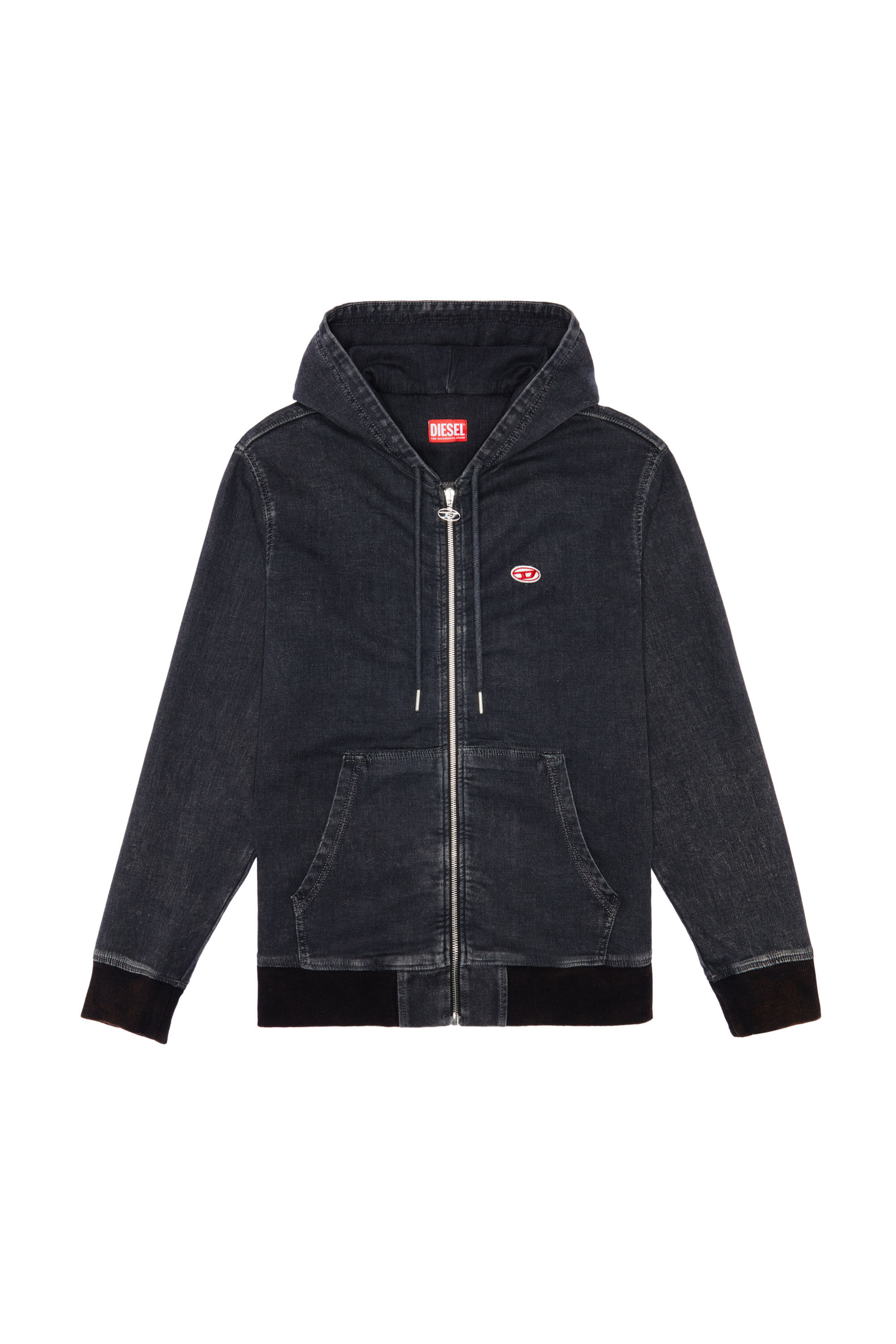 Diesel - D-GIR TRACK DENIM HOODIE, Male's ジップアップ パーカー in ブラック - 2