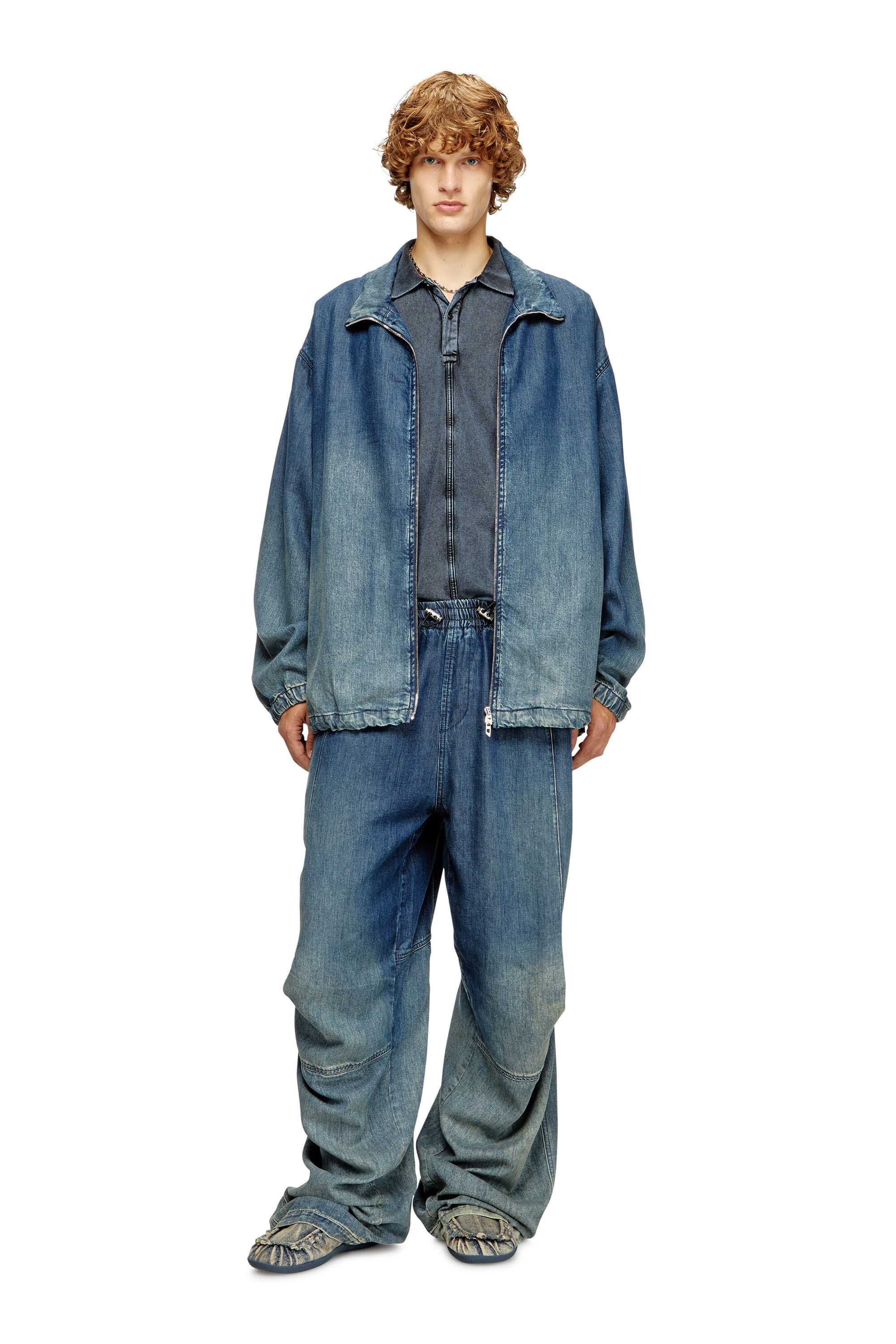 Diesel - D-KRAP-S6, Male's Zipped jacket in fluid denim in ダークブルー - 1