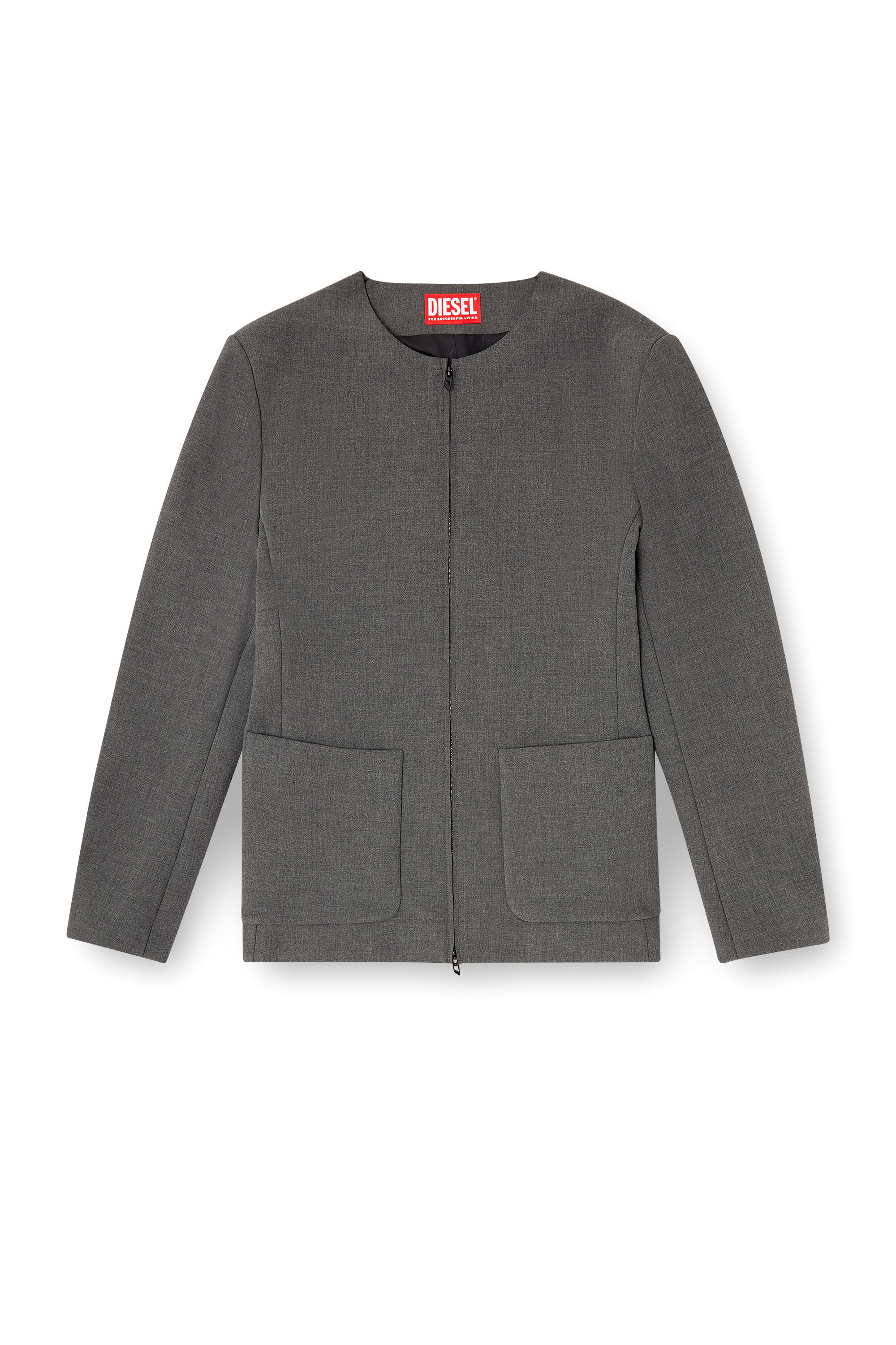 Diesel - J-CESAR-NEO, Male's Collarless jacket in neoprene-bonded fabric in グレー - 2