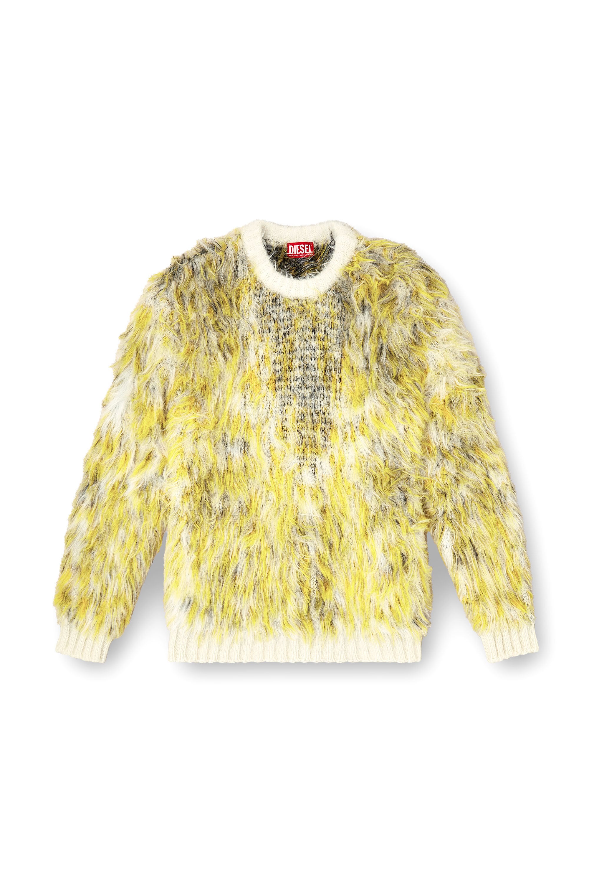 Diesel - K-ALLEN, Male's Jumper in fluffy jacquard knit in ホワイト/イエロー - 2