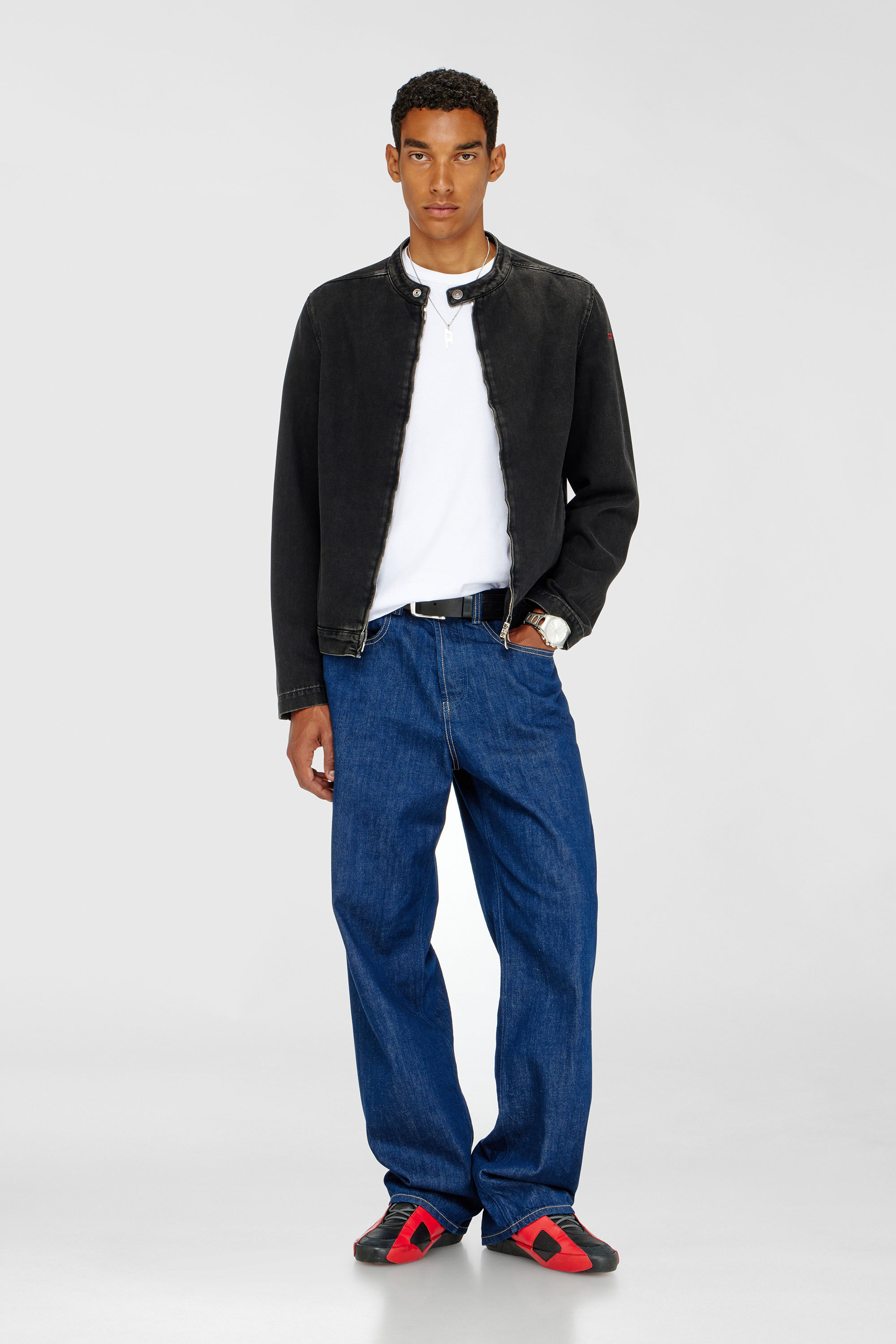 Diesel - D-GLORY, Male's Moto jacket in clean-wash denim in ブラック - 1