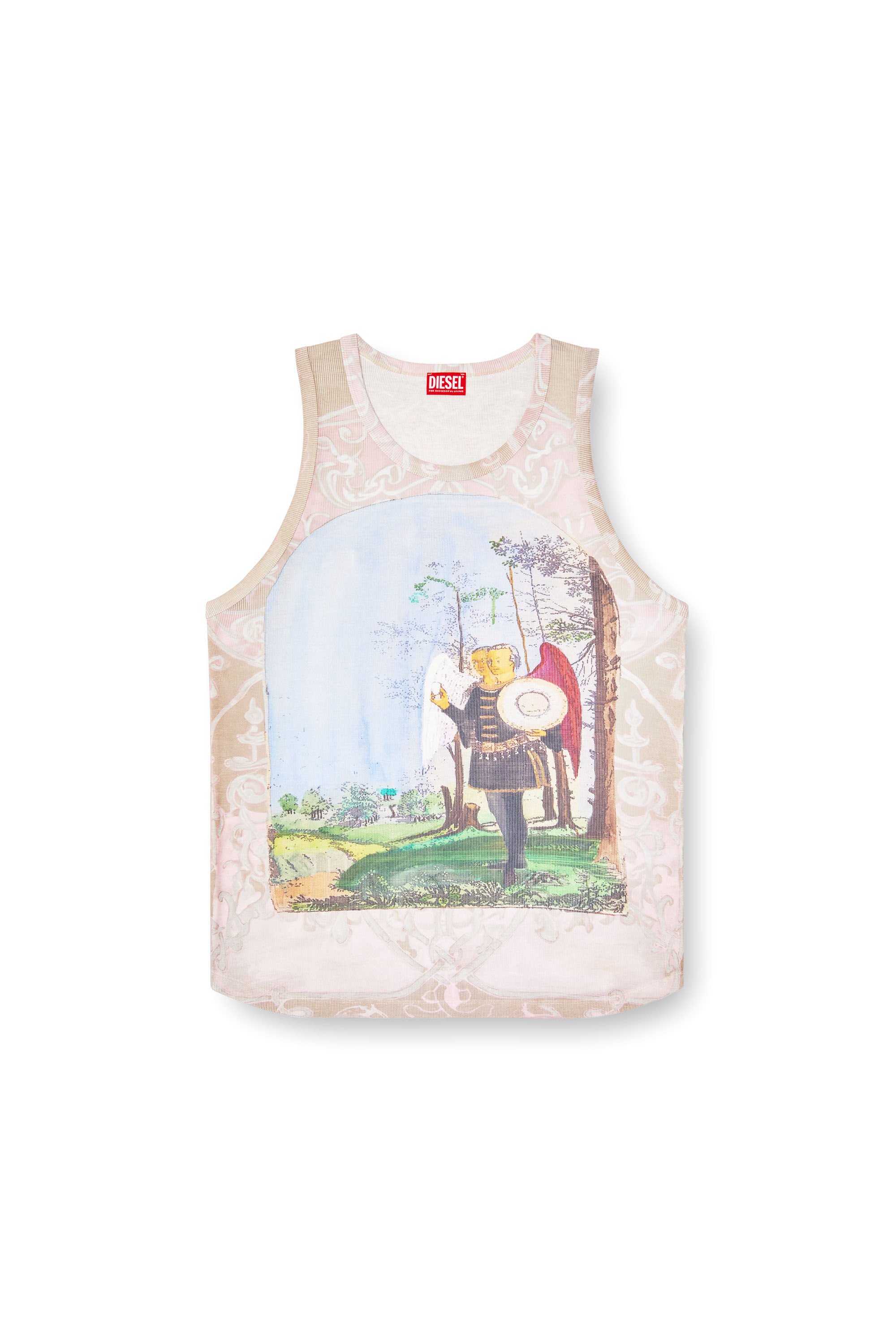 Diesel - T-ALY, Male's Tank top with medieval print in ピンク / ホワイト - 2