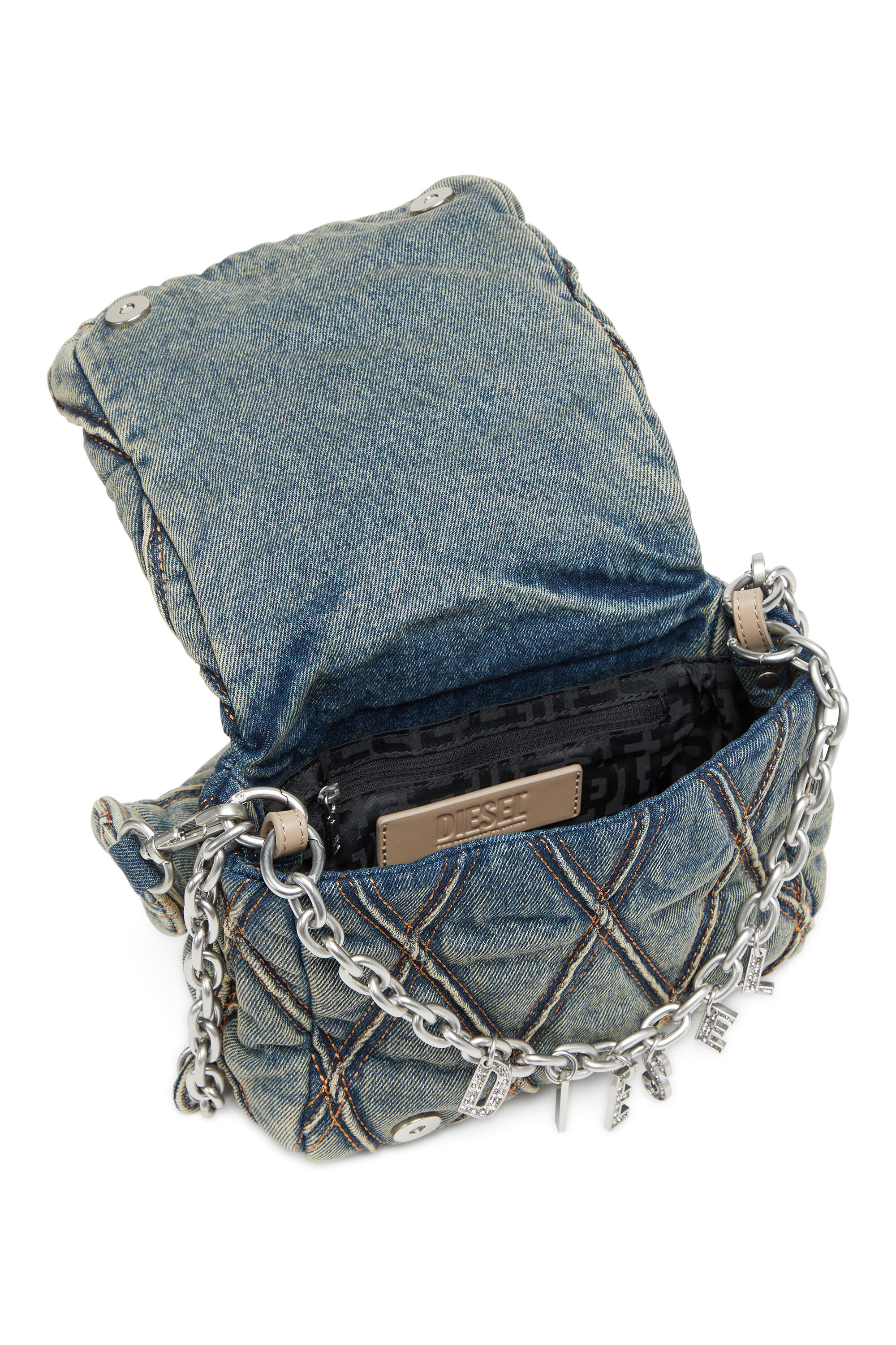 Diesel - CHARM-D SHOULDER S, Female's デニムキルティングショルダーバッグS in ダークブルー - 6