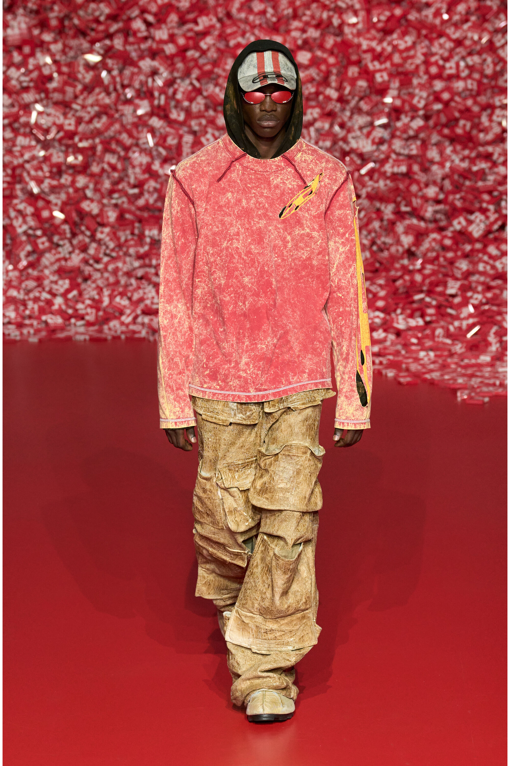 T-CRAMIVOLKK-LS 長袖Tシャツロゴマーブルウォッシュ｜レッド｜メンズ  