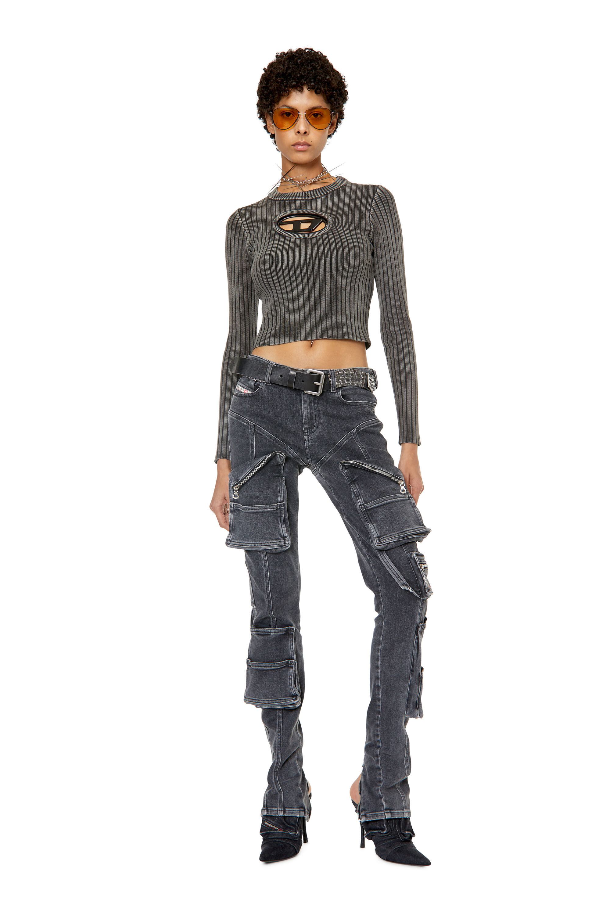 Diesel - M-ARJORY, Female's 長袖ニット トップス ロゴ in グレー - 1