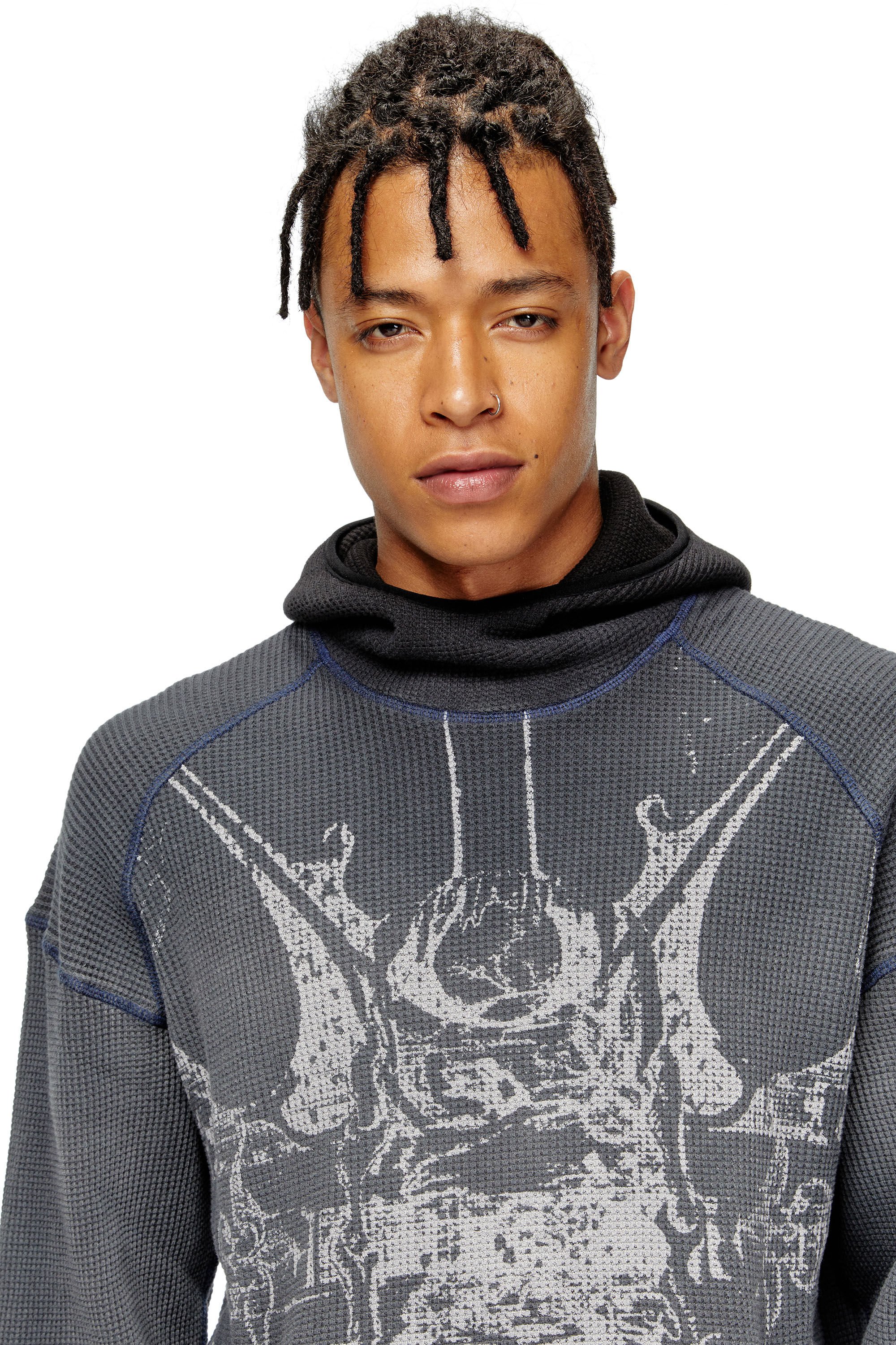 Diesel - S-WAF-HOOD-NEW, Male's Faded waffle hoodie with graphic print in ブラック - 4