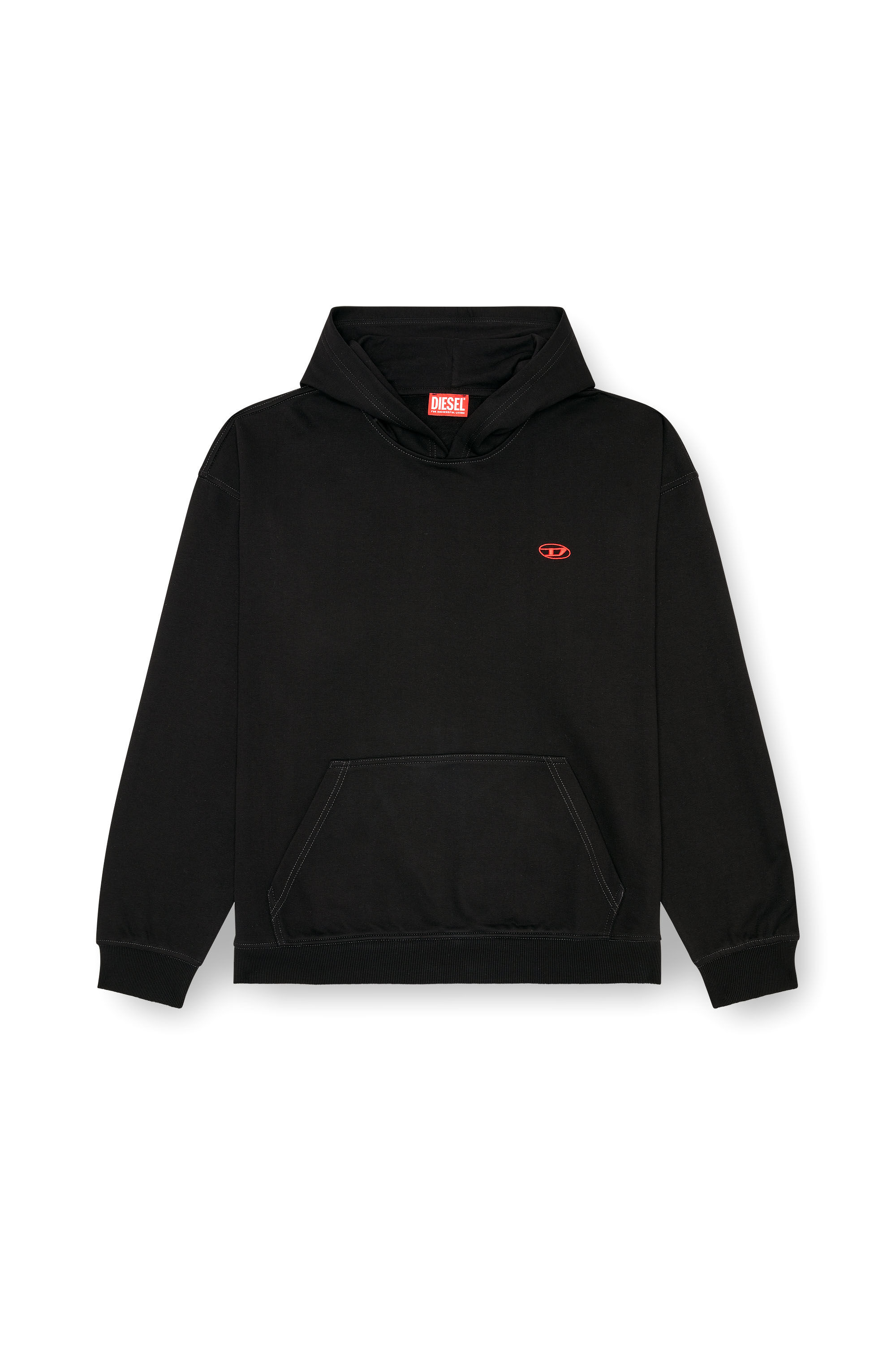 S-BOXT-HOOD-K2 Hoodie with striped Oval D｜ブラック｜メンズ｜DIESEL