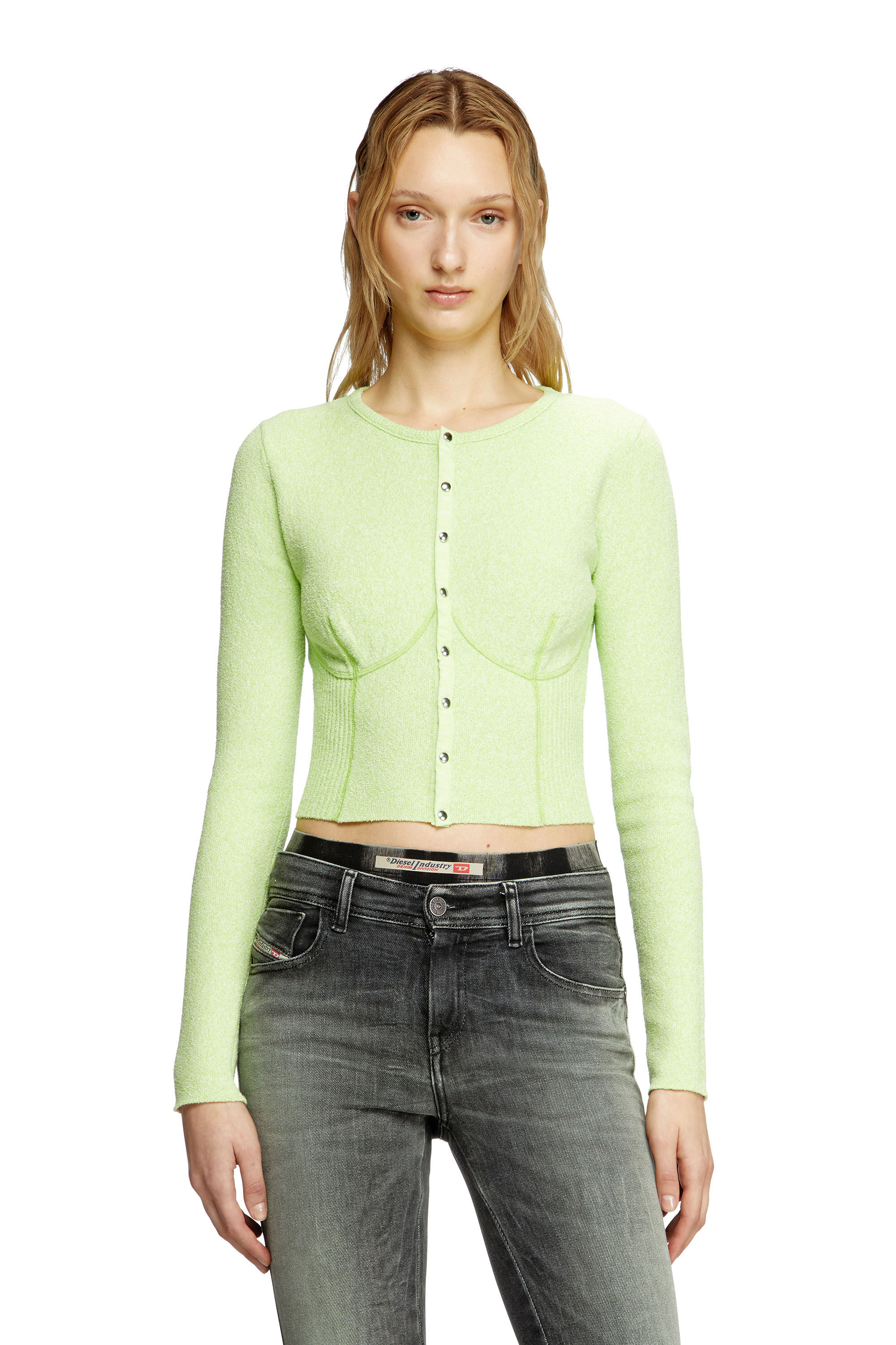 Diesel - M-LESTA, Female's Bustier-effect cropped cardigan in グリーン - 3