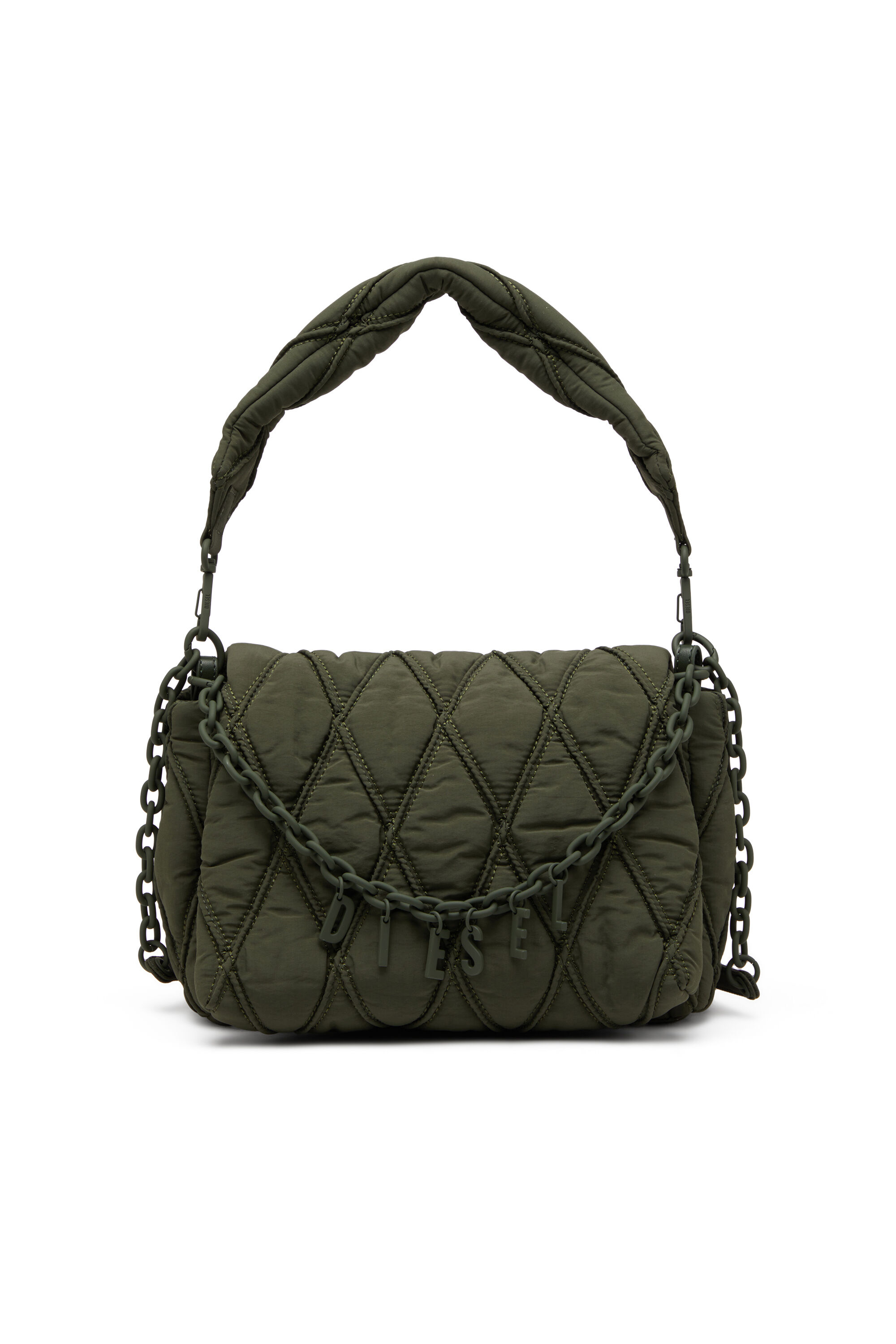 Diesel - CHARM-D SHOULDER M, Female's Charm-D M-Shoulder bag in quilted nylon in ダークグリーン - 2
