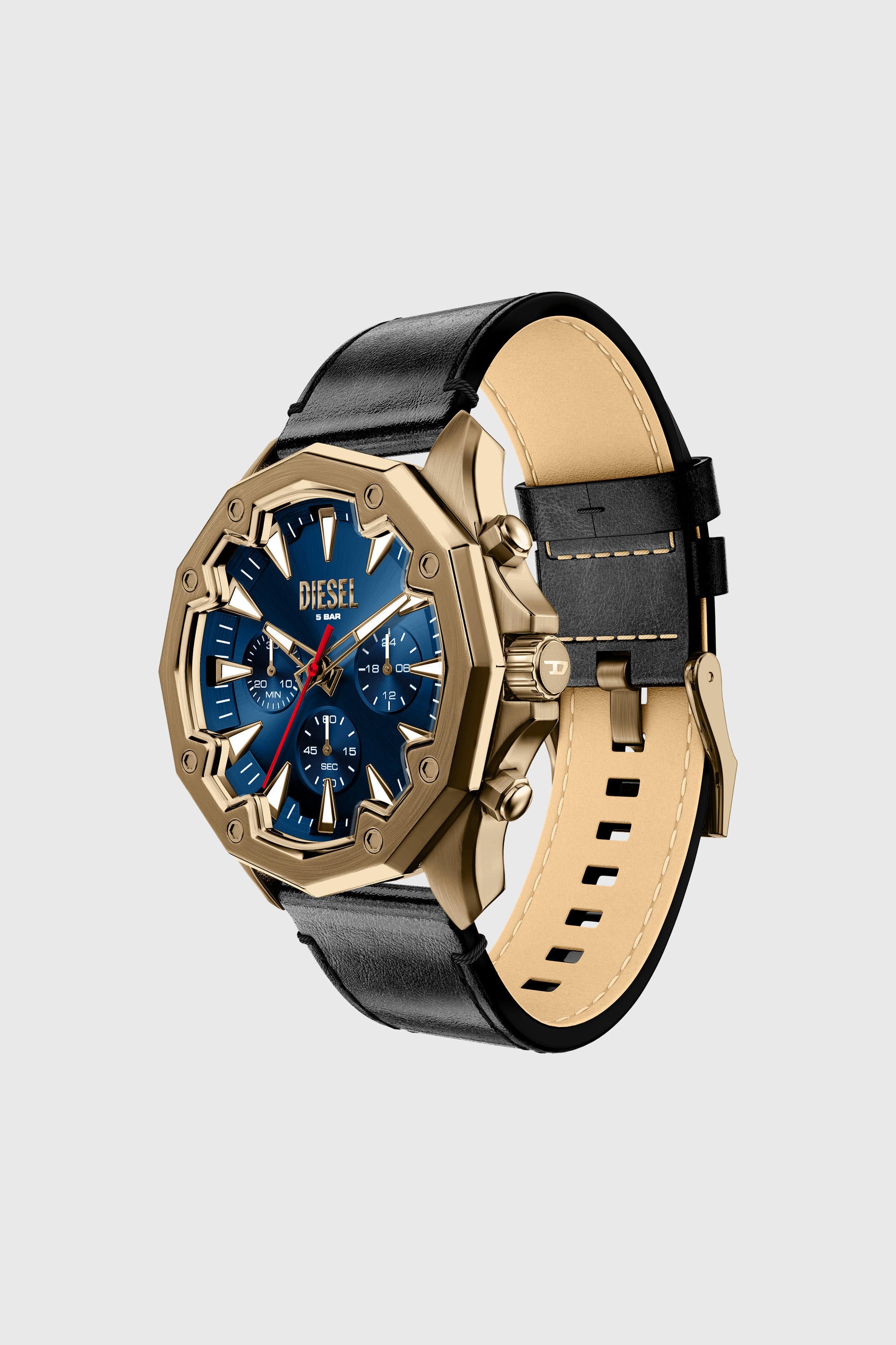 Diesel - DZ4733 WATCH, Male's Stinger antique gold-tone leather watch in ブラック - 6