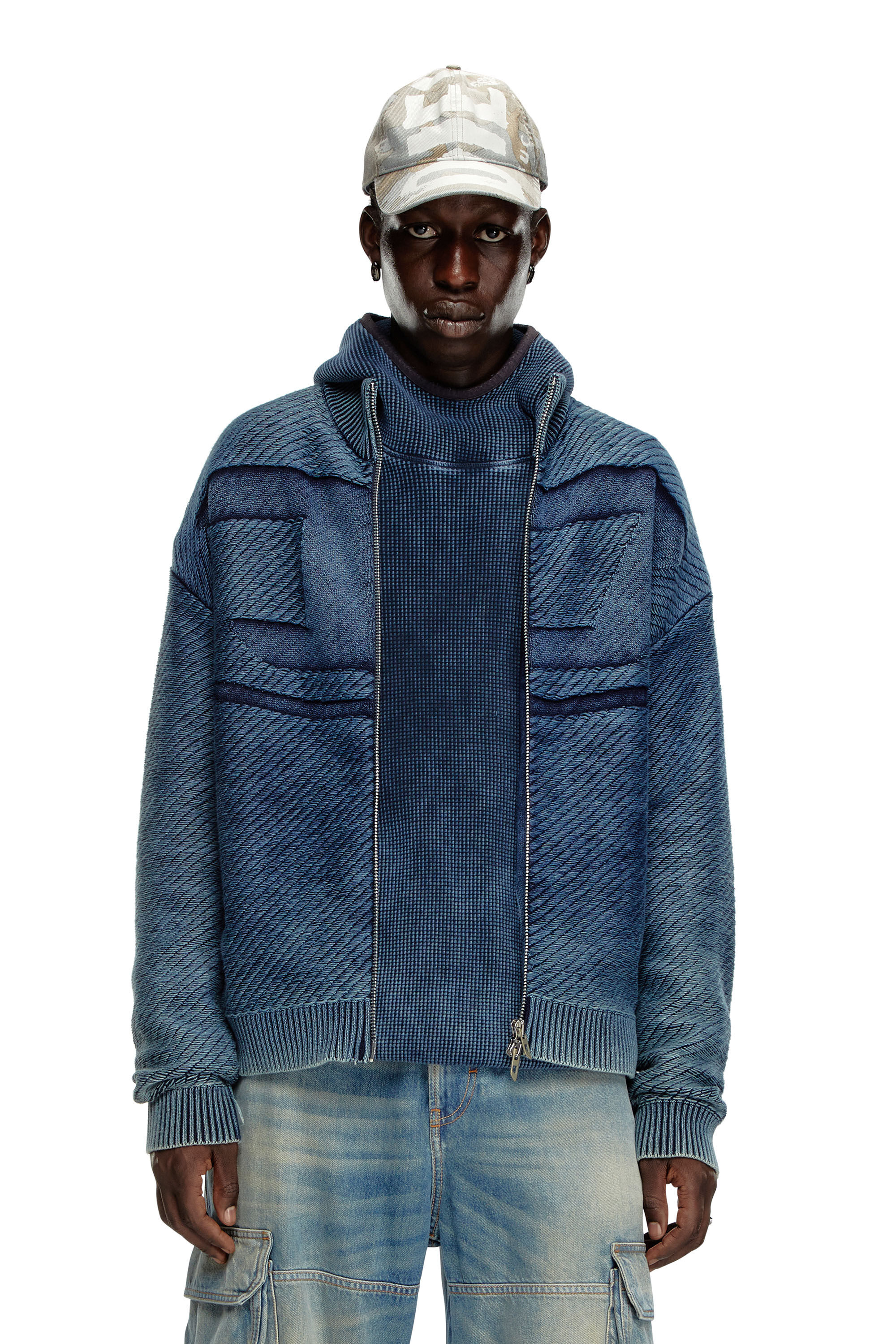 K-KLEVERY-ZIP Denim-effect zip-up cardigan in cotton｜ブルー｜メンズ｜DIESEL