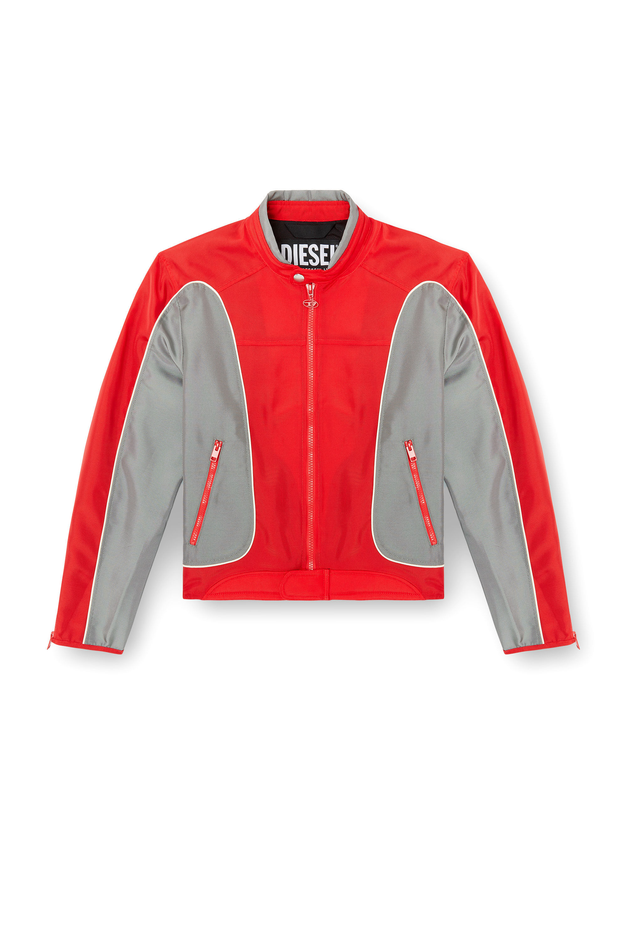 Diesel - J-BLINK-A, Male's Colour-block biker jacket with piping in レッド/グレー - 2