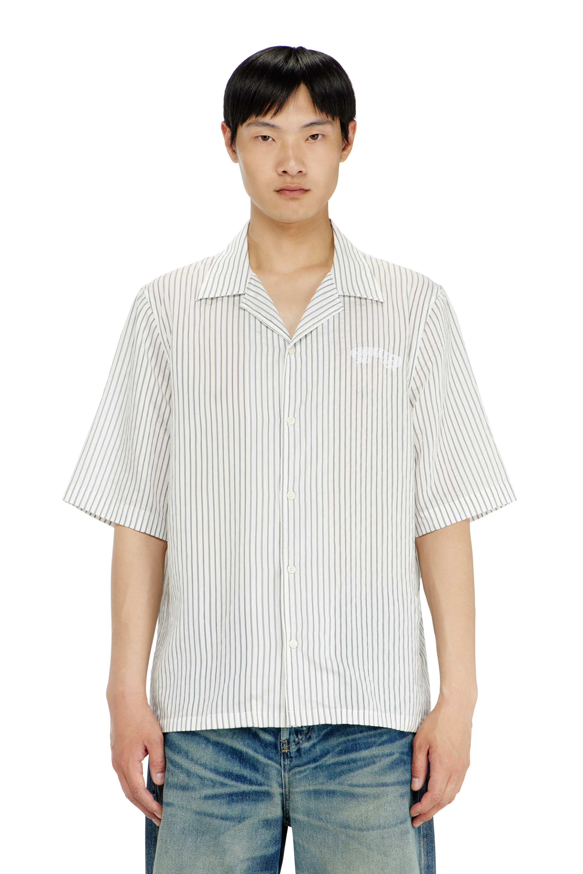 Diesel - S-MAC-EFBV, Male's 半袖シャツ in ホワイト/グレー - 3
