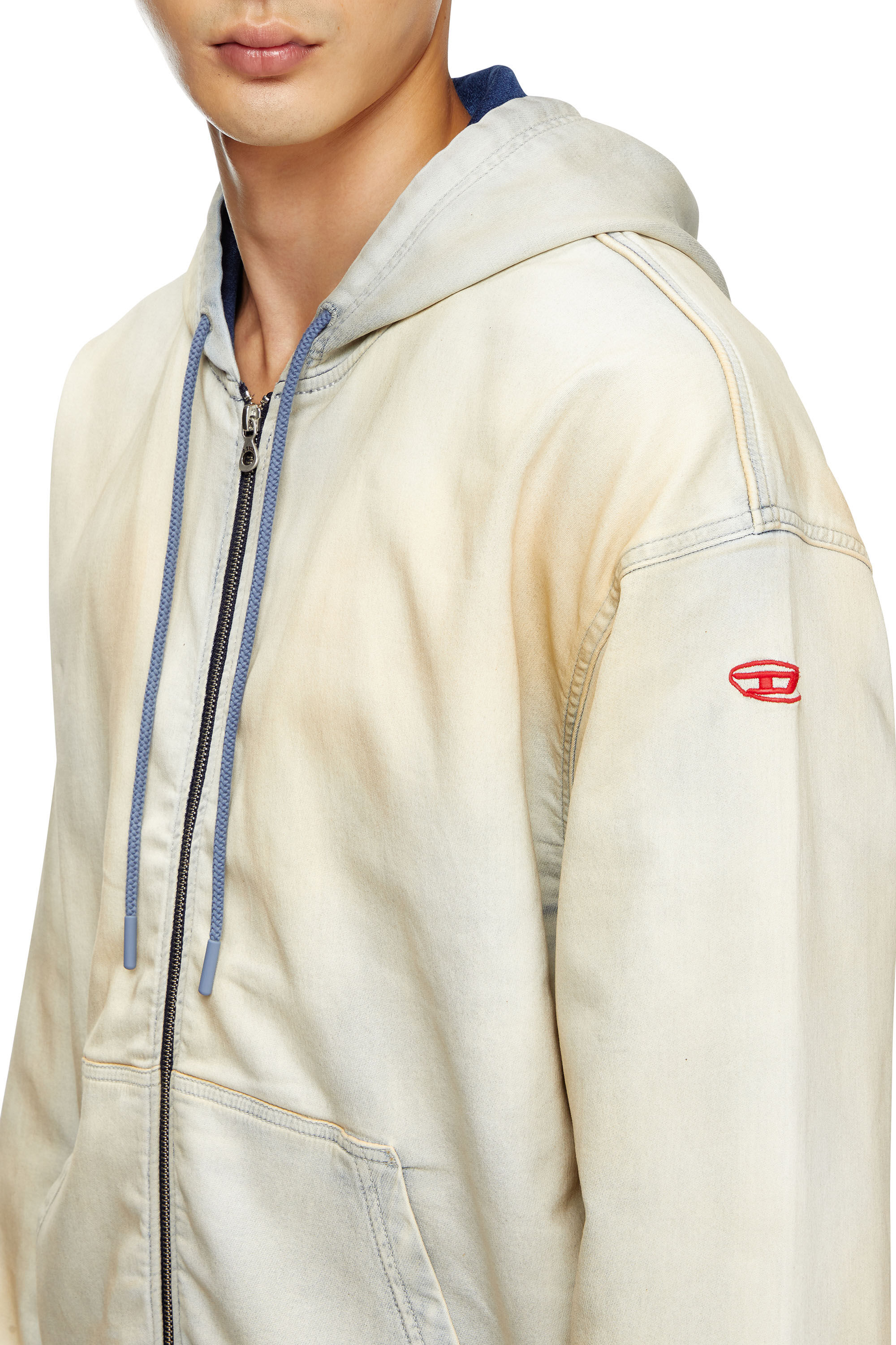 Diesel - D-GIR-S TRACK, Unisex's Zip-up hoodie in coated dusty Track Denim in ライトブルー - 4