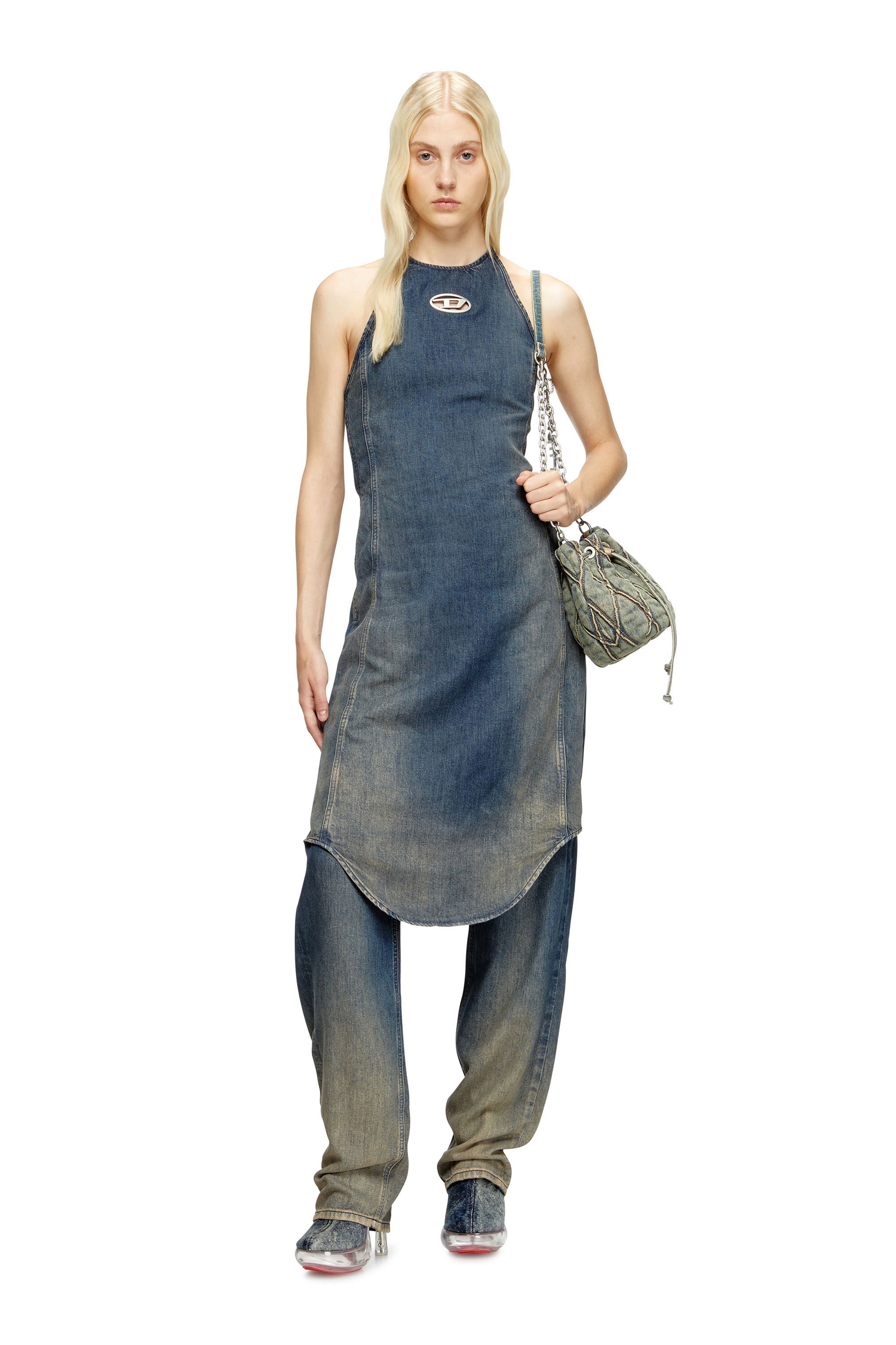 Diesel - DE-CYNTHIA-S, Female's Halter jumpsuit in gradient fluid denim in ダークブルー - 4