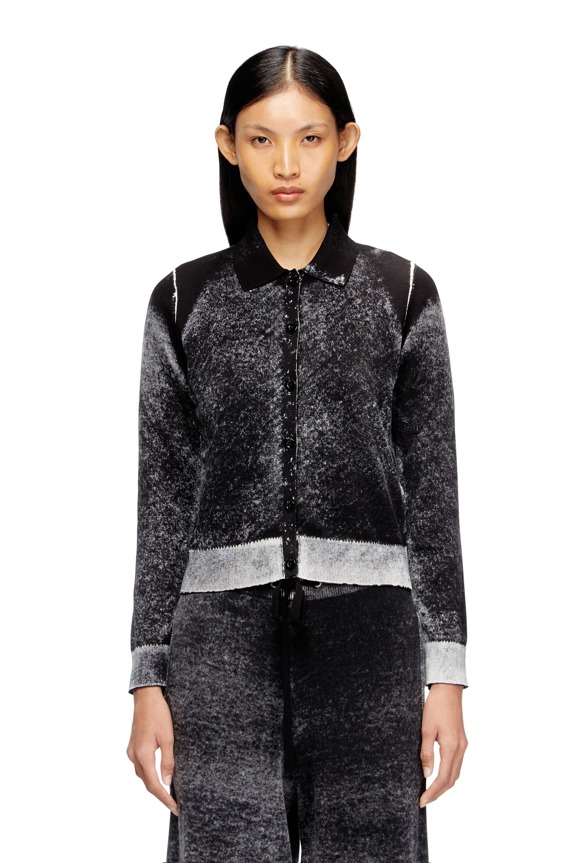 Diesel - M-LOREN, Female's 襟付きカーディガン in グレー/ブラック - 3