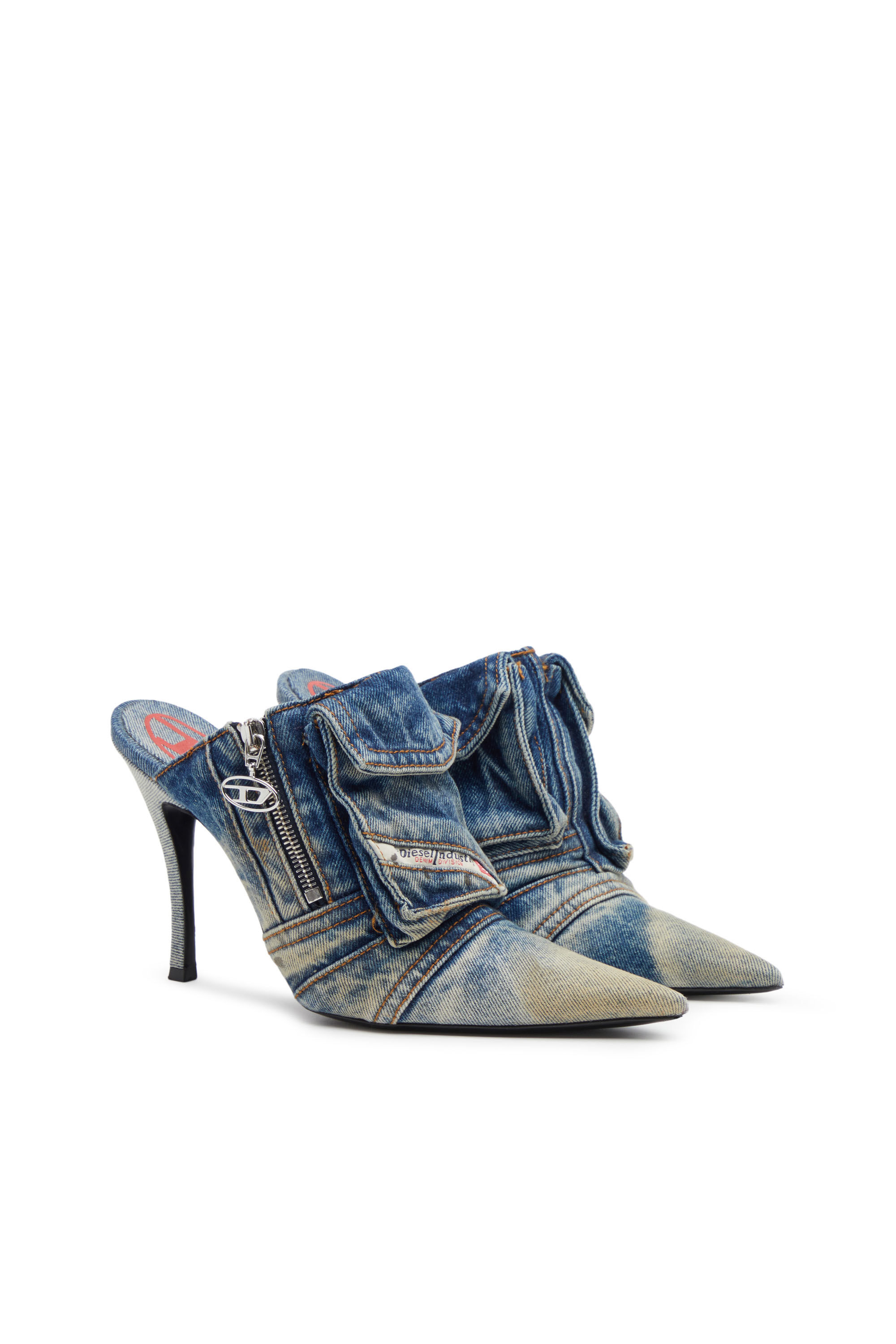 Diesel - D-VENUS POCKET ML, Female's D-Venus Pocket ML - Heeled mules in washed denim in ブルー - 2