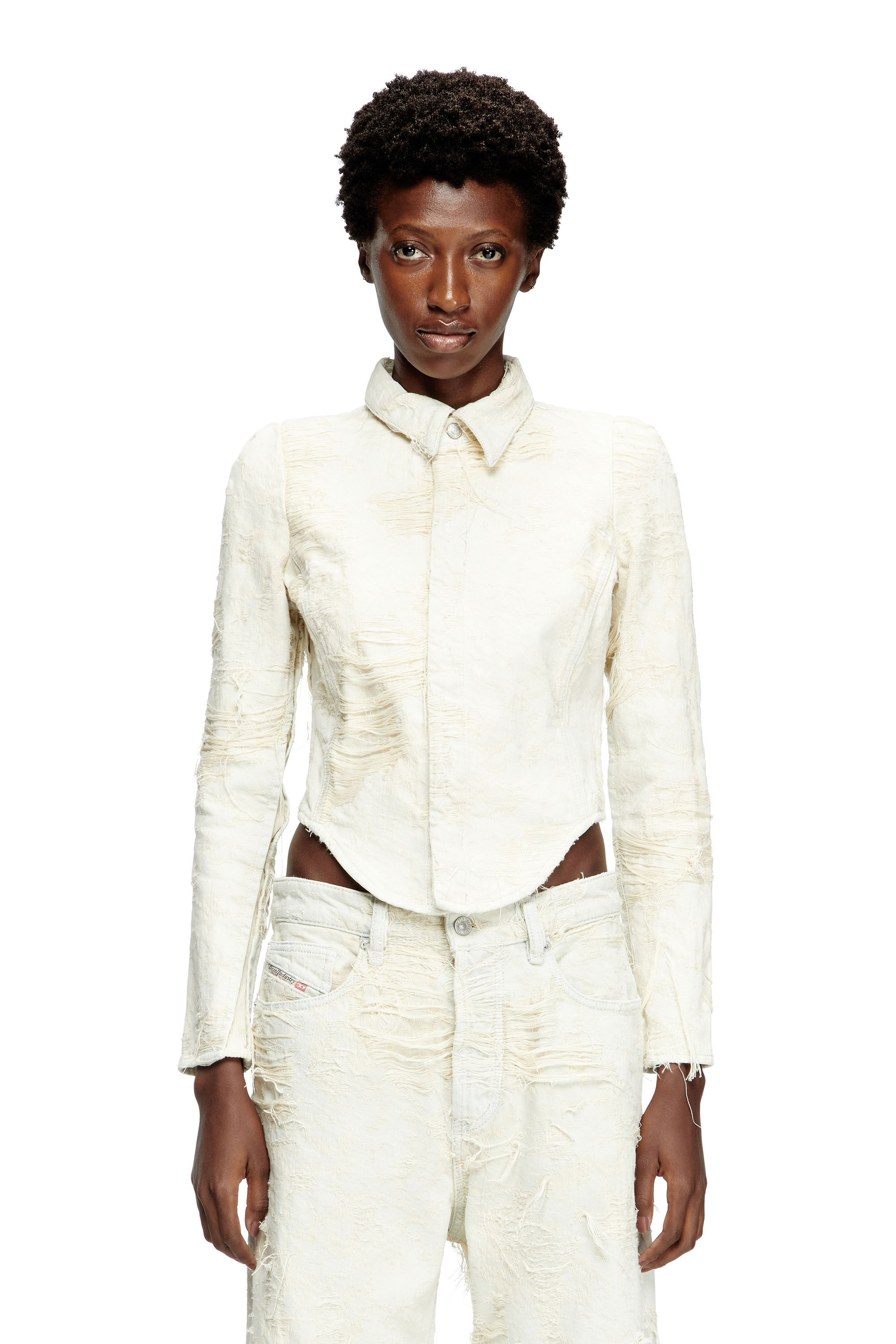 Diesel - DE-MADELINE-FSG, Female's Shirt in jacquard denim with floating threads in ホワイト - 3
