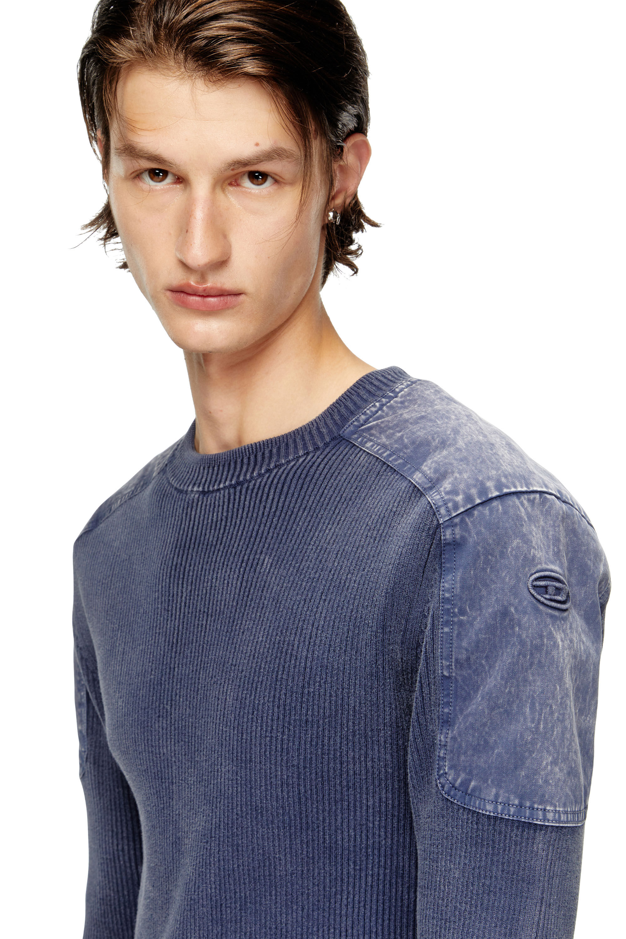 Diesel - K-MARTIN, Male's Jumper with contrast shoulder panels in ブルー - 4