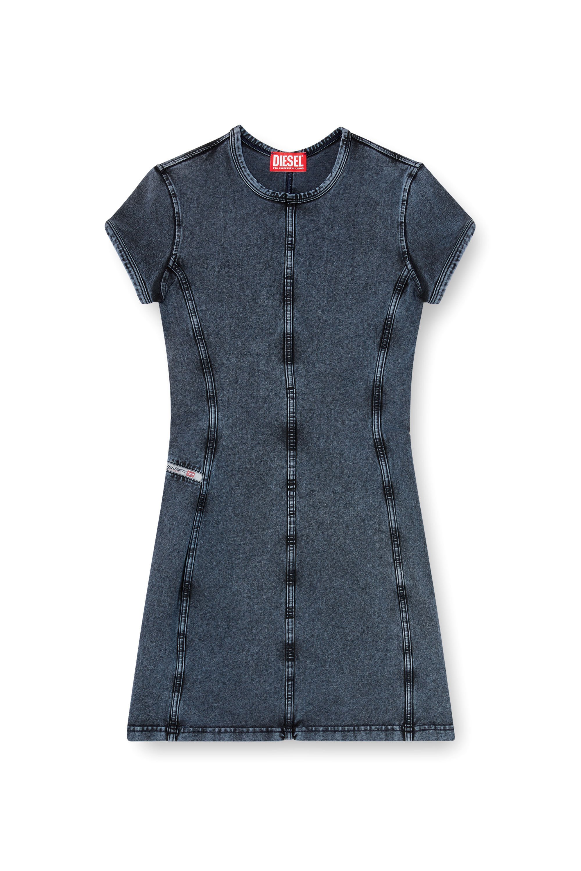 Diesel - D-CUPSLEEVES, Female's Mini dress in denim-look jersey in ダークブルー - 2